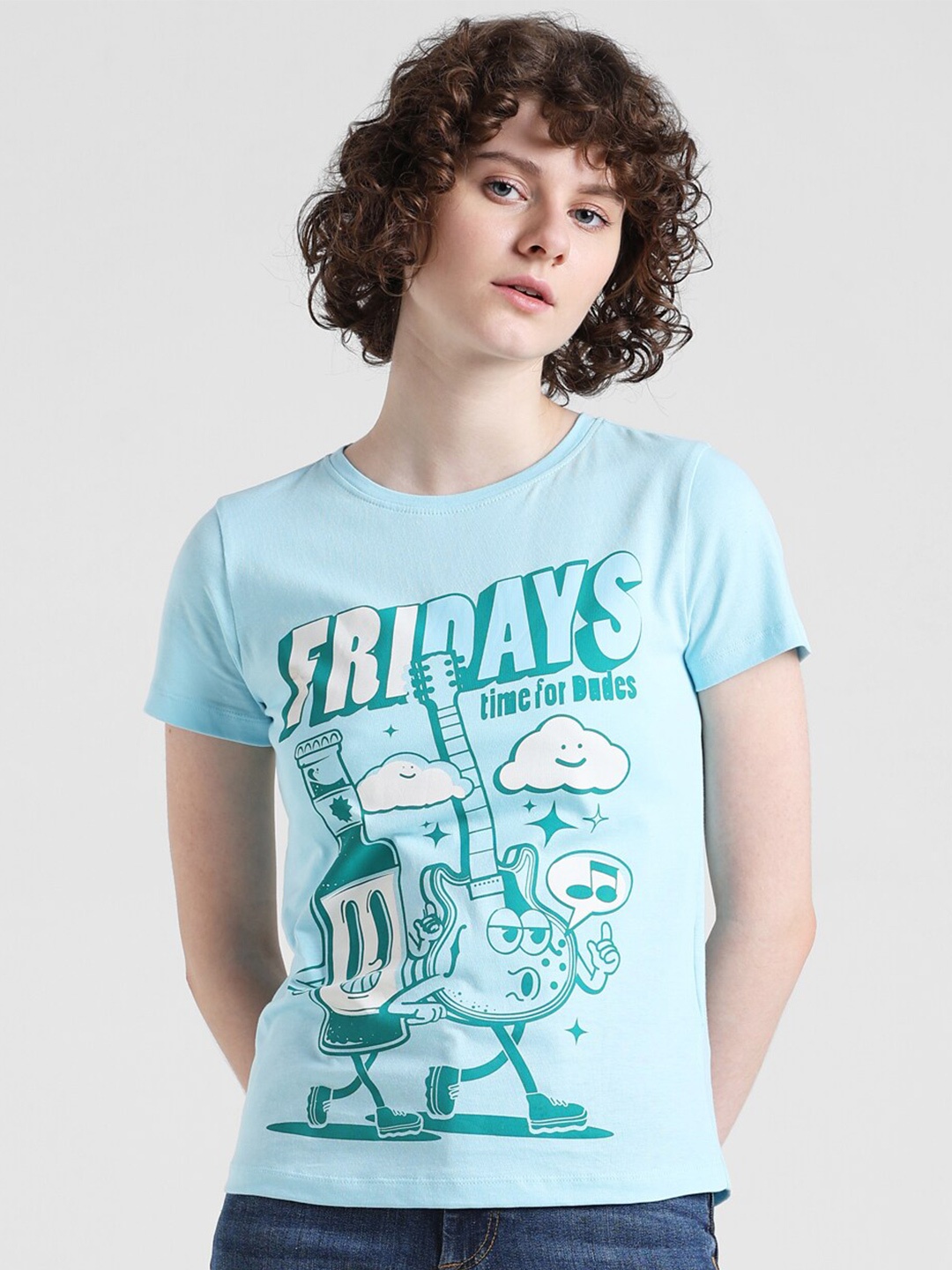 

ONLY Typography Printed Pure Cotton T-shirt, Blue