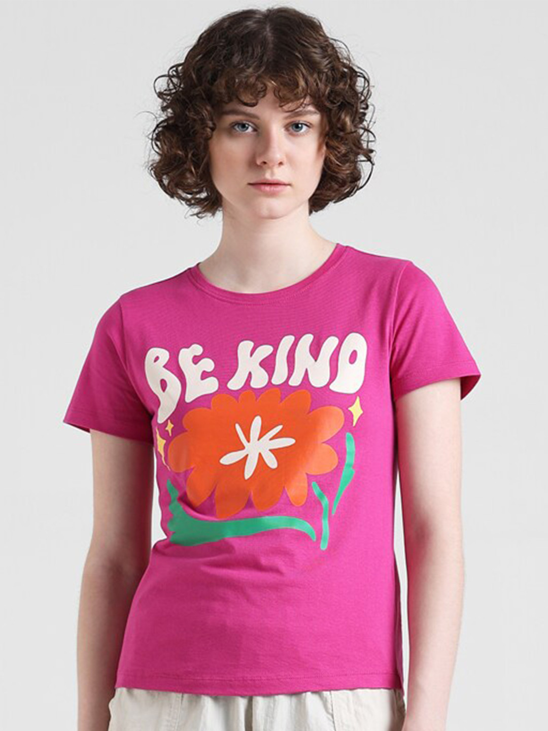 

ONLY Typography Printed Pure Cotton T-shirt, Magenta