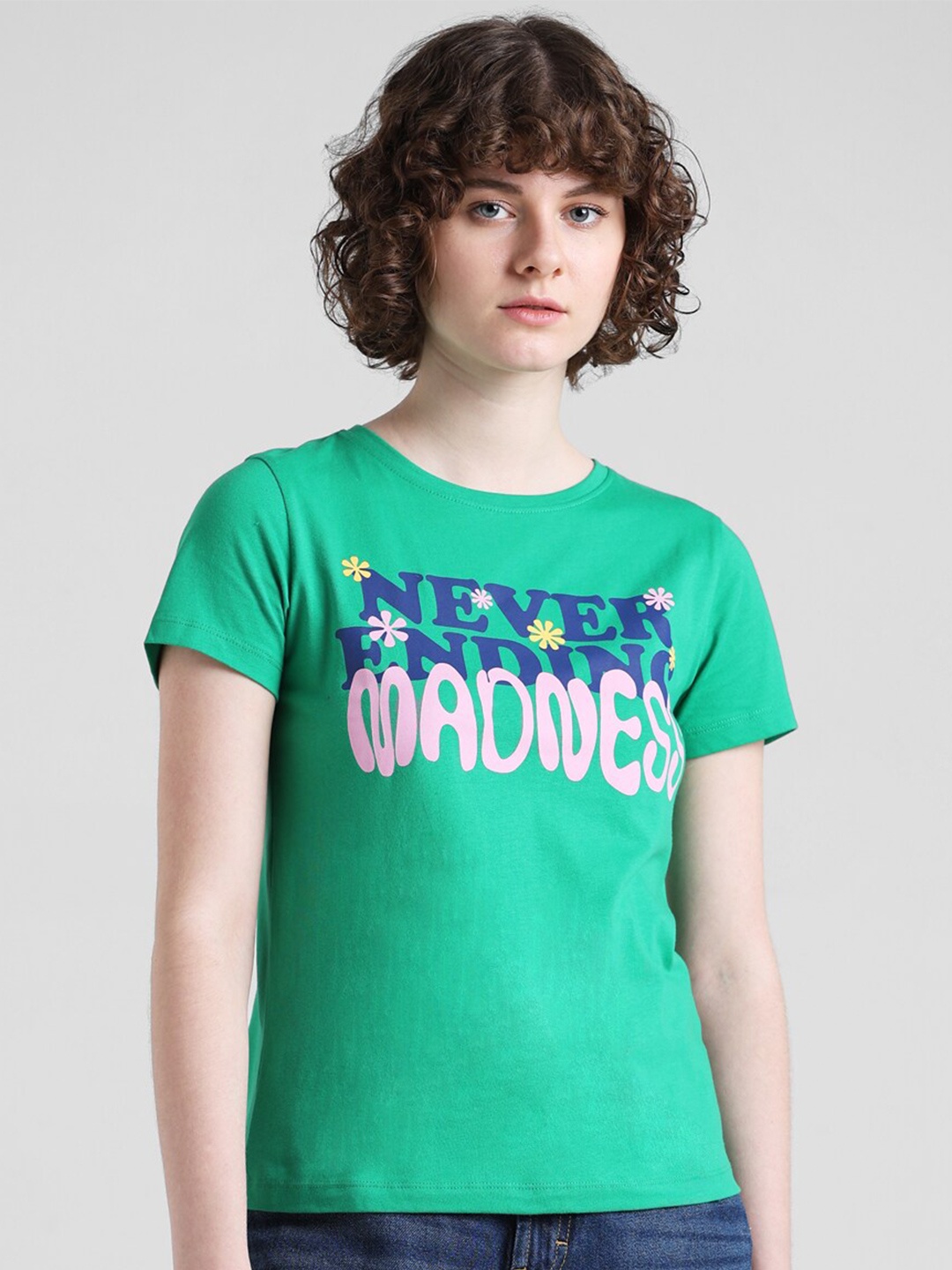 

ONLY Typography Printed Pure Cotton T-shirt, Green