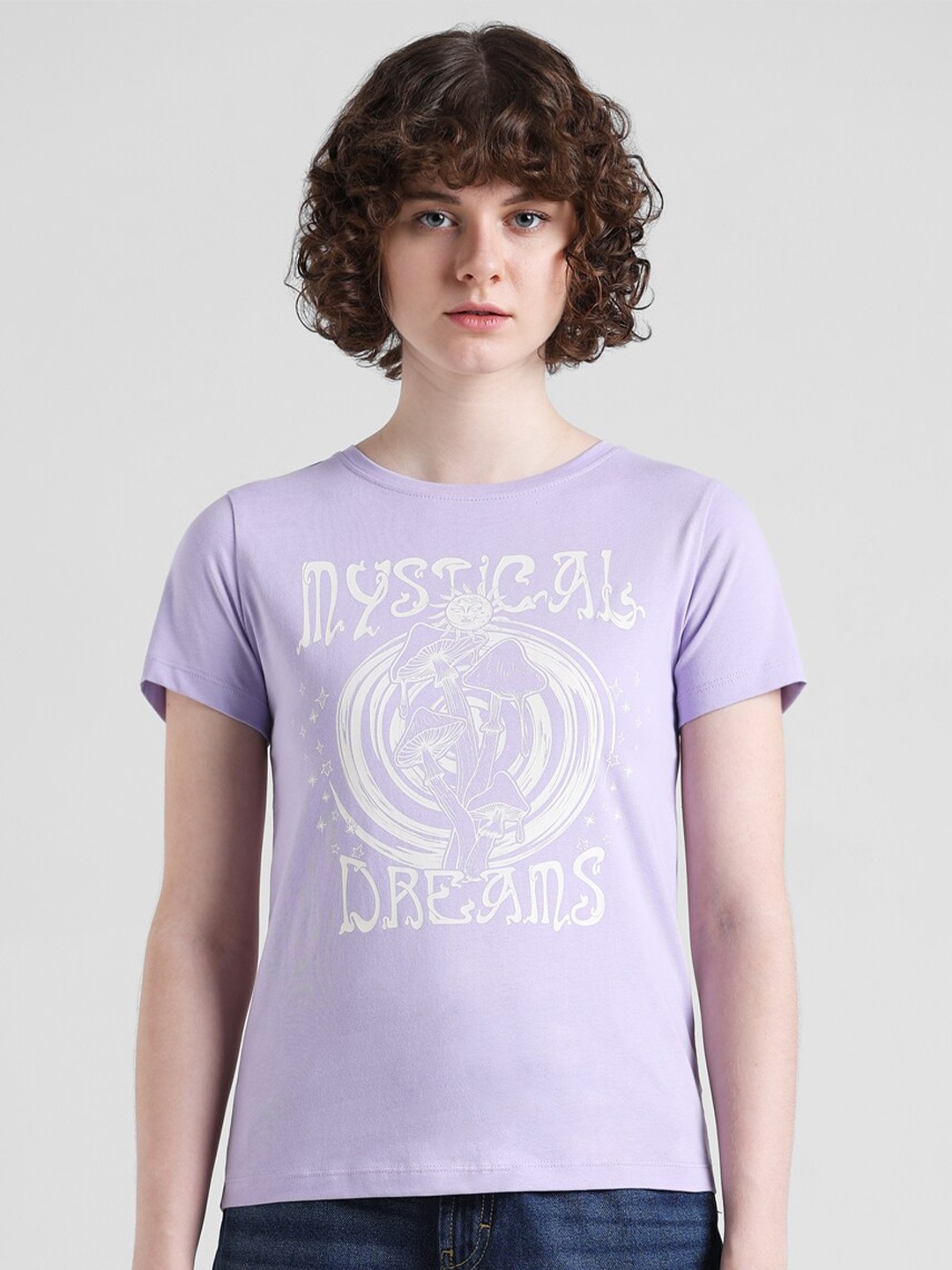 

ONLY Typography Printed Pure Cotton T-shirt, Lavender