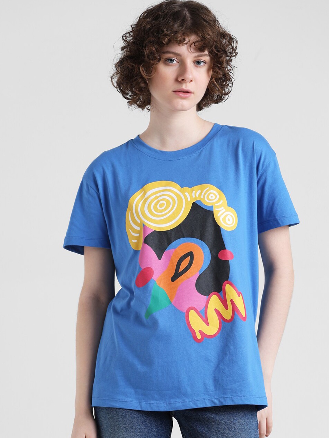 

ONLY Graphic Printed Pure Cotton T-shirt, Blue