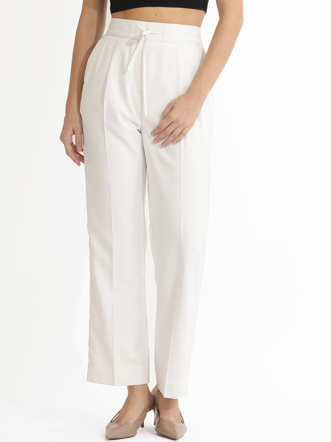 

RAREISM Women High Rise Cotton Parallel Trousers, Off white