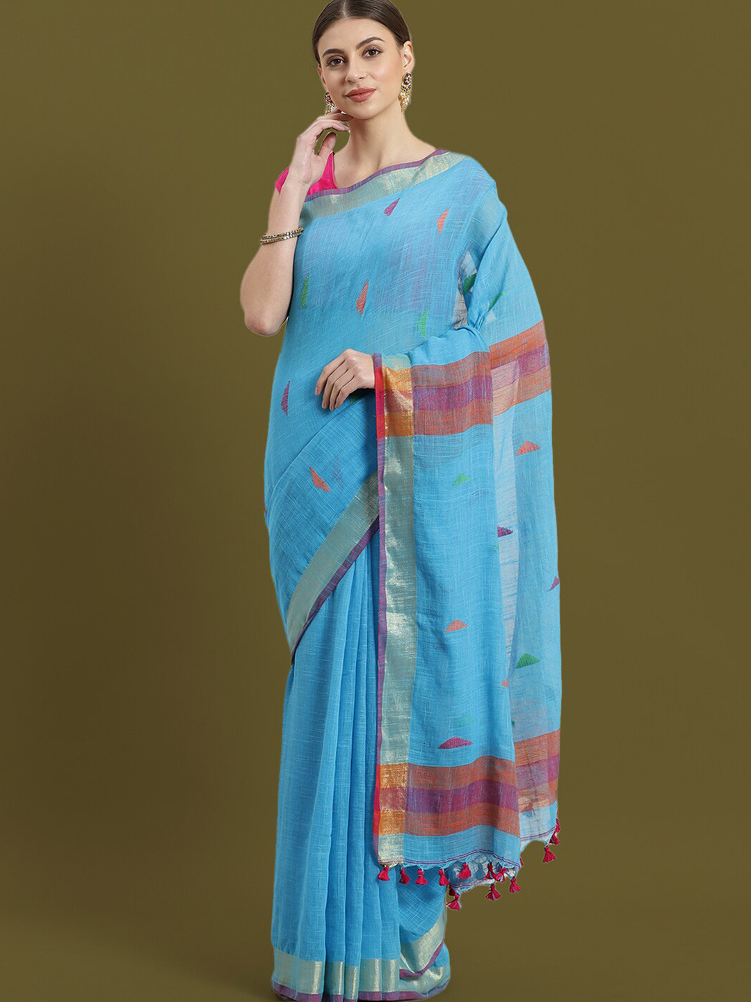 

HOUSE OF ARLI Pure Cotton Zari Saree, Blue