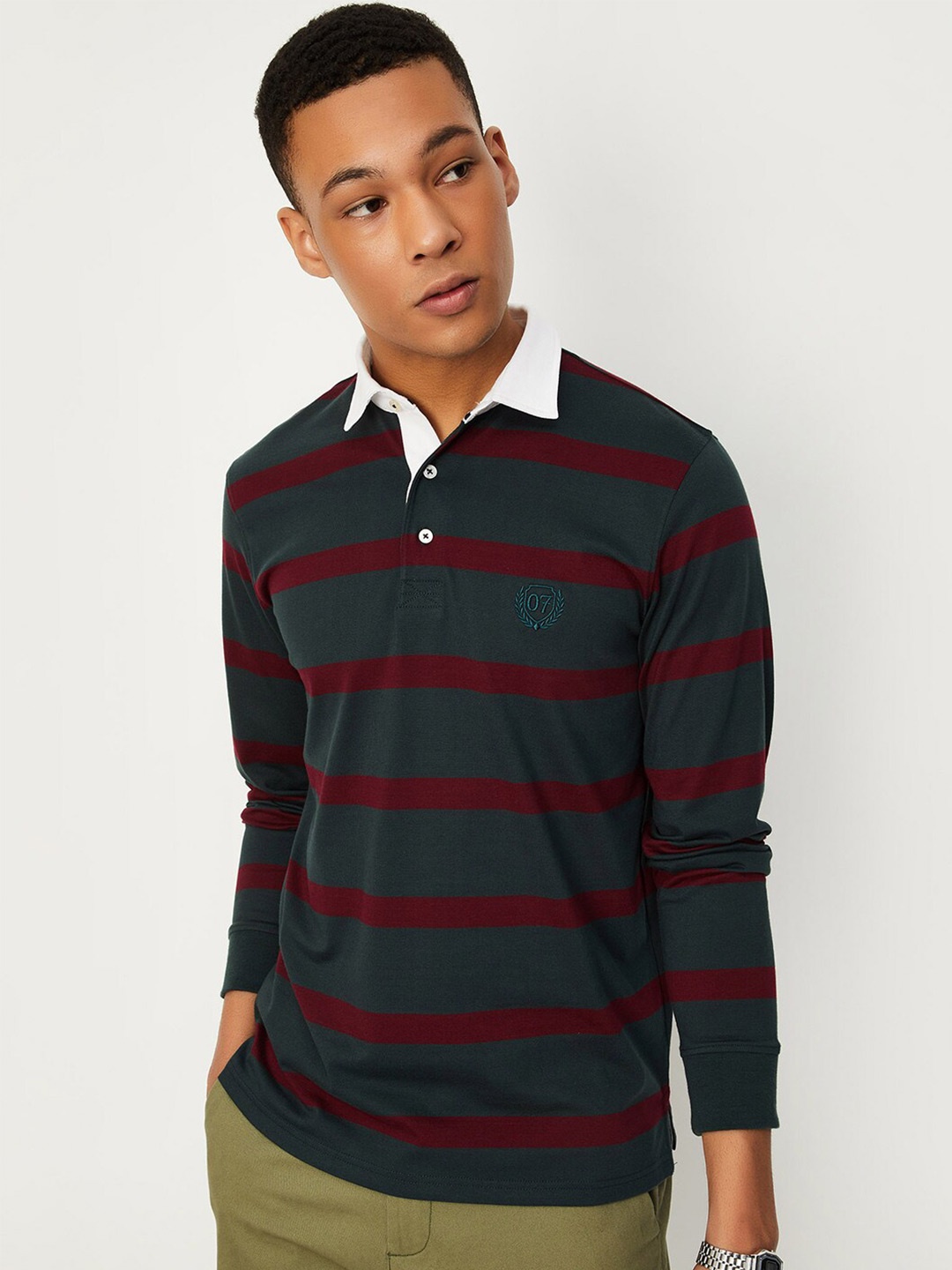 

max Striped Polo Collar T-shirt, Green