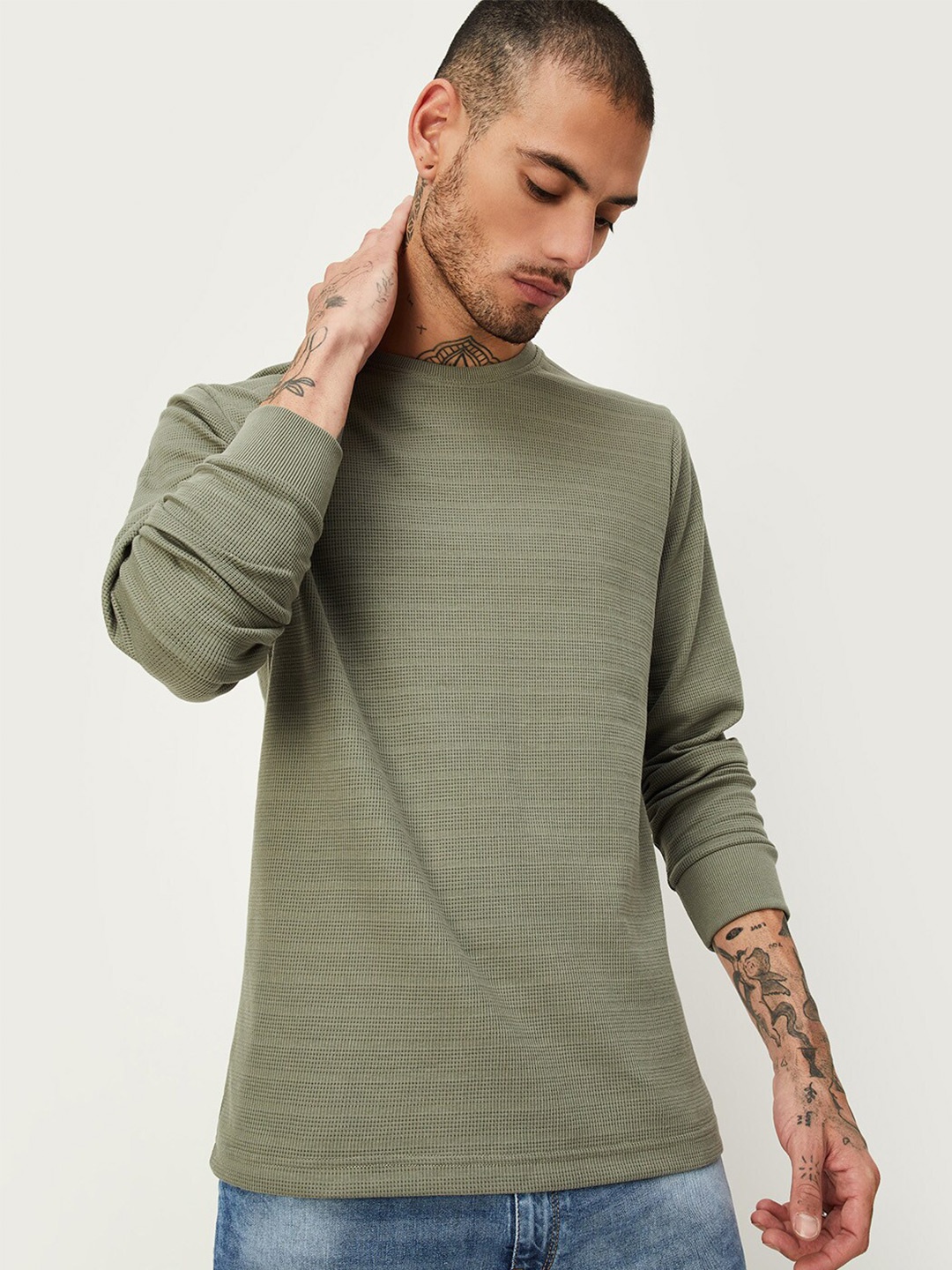 

max Round Neck Long Sleeves T-shirt, Green