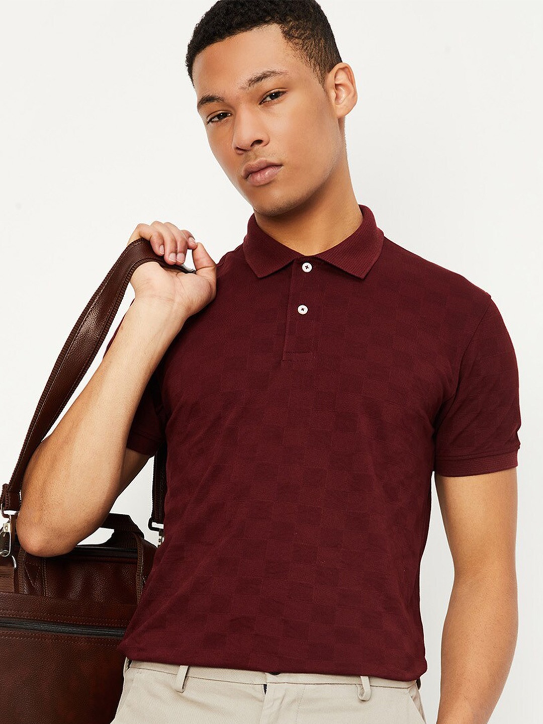 

max Geometric Printed Polo Collar T-shirt, Maroon