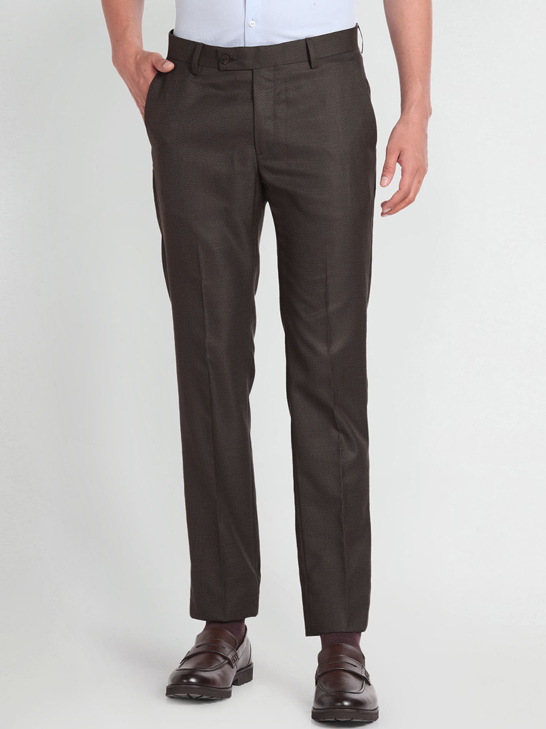 

Arrow Men Mid-Rise Dobby Formal Trousers, Brown