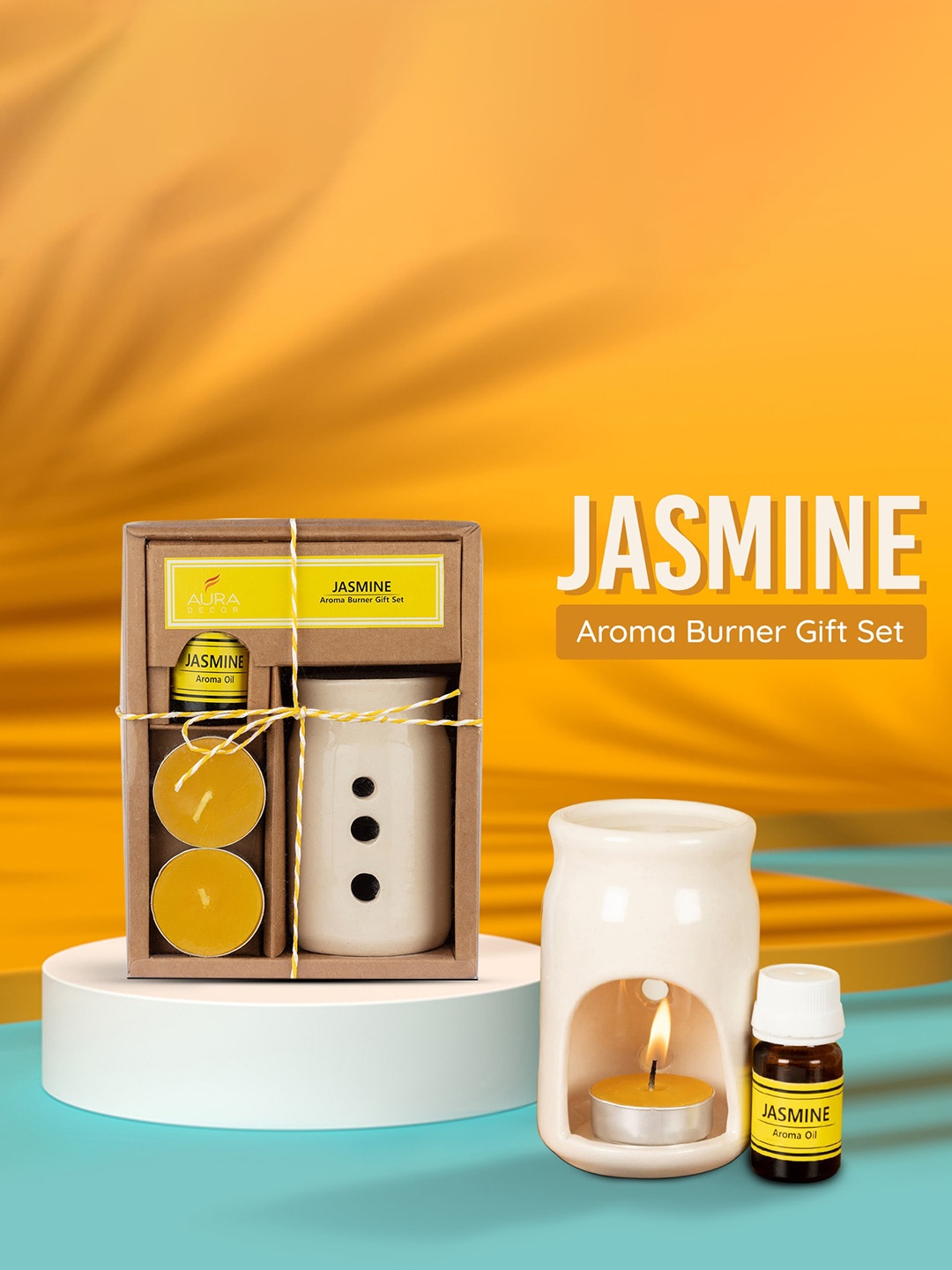 

AuraDecor Yellow and white Jasmine Fragrance Aroma Heat Diffuser Home Fragrance Gift Set