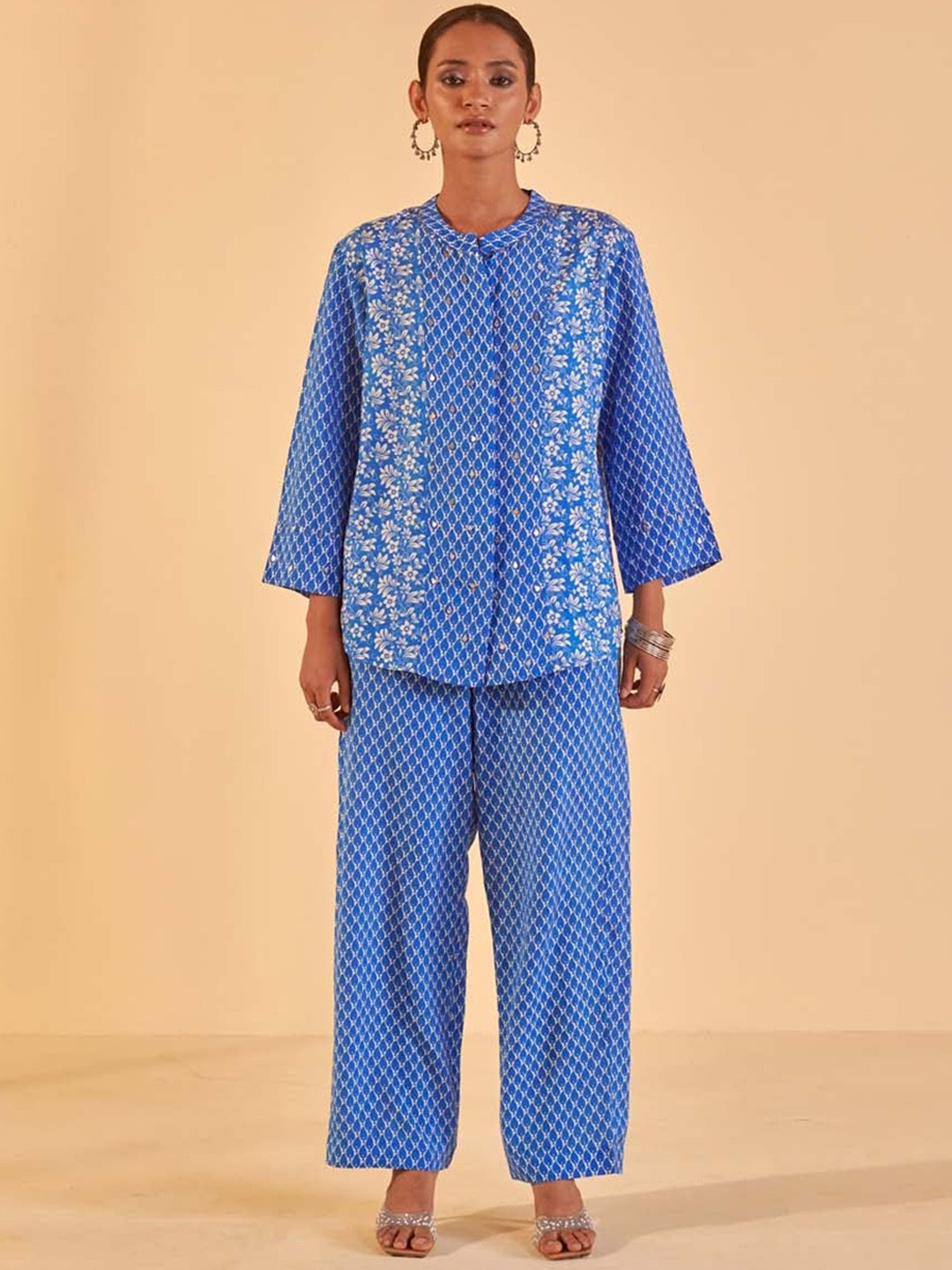 

Prakriti Jaipur Paisley Printed Ethnic Shirt & Trousers, Blue