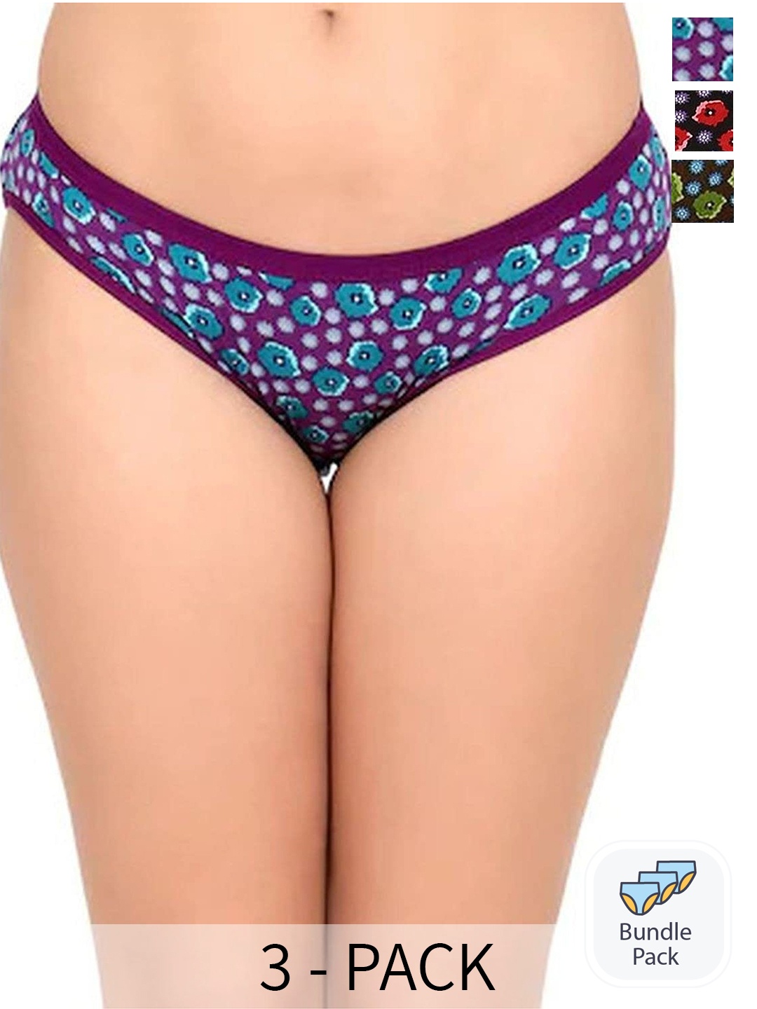 

arLa APPAREL Pack of 3 Floral Printed Pure Cotton Hipster Briefs, Blue