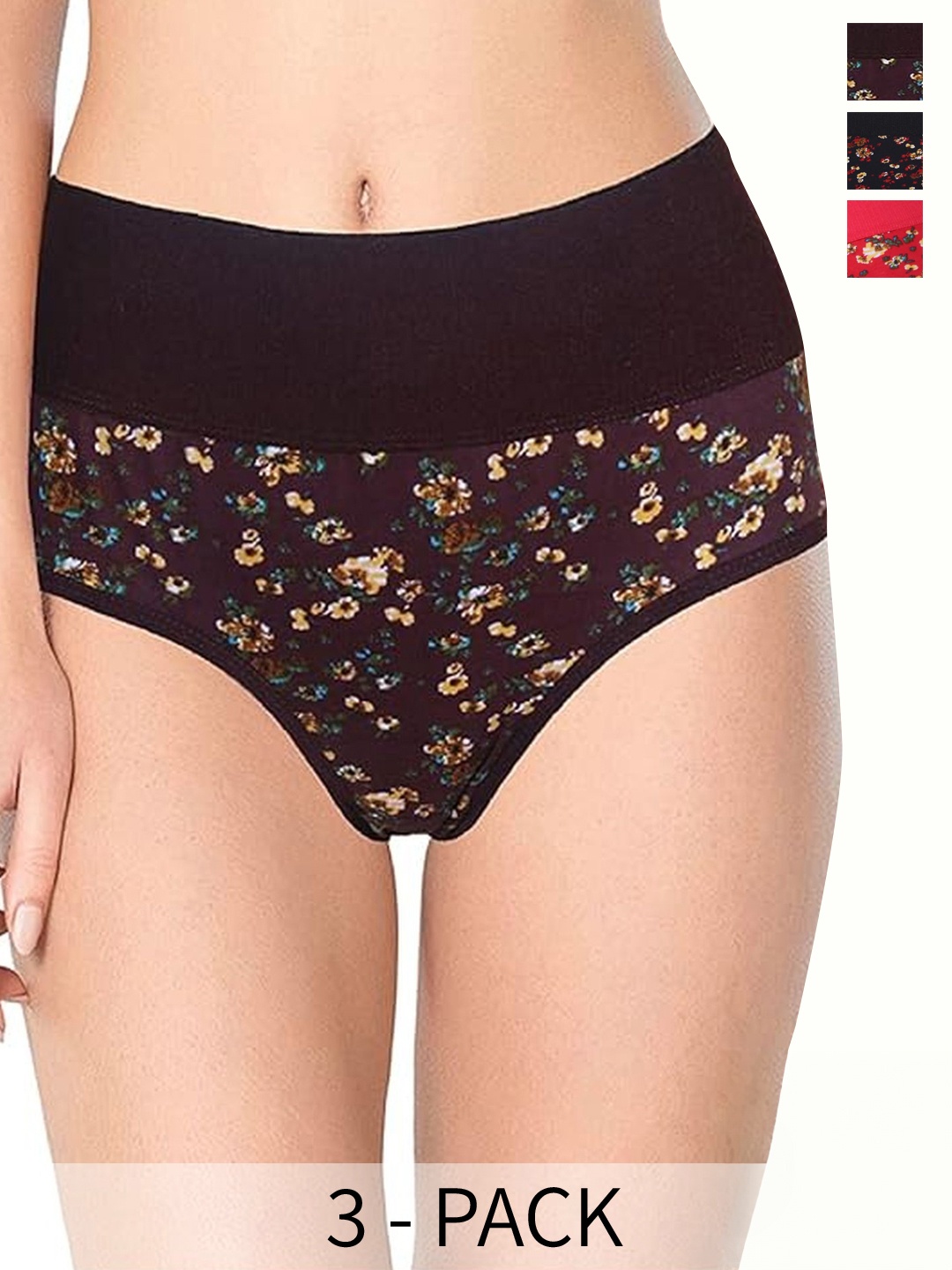 

arLa APPAREL Pack Of 3 Printed Cotton Shaper Briefs, Red