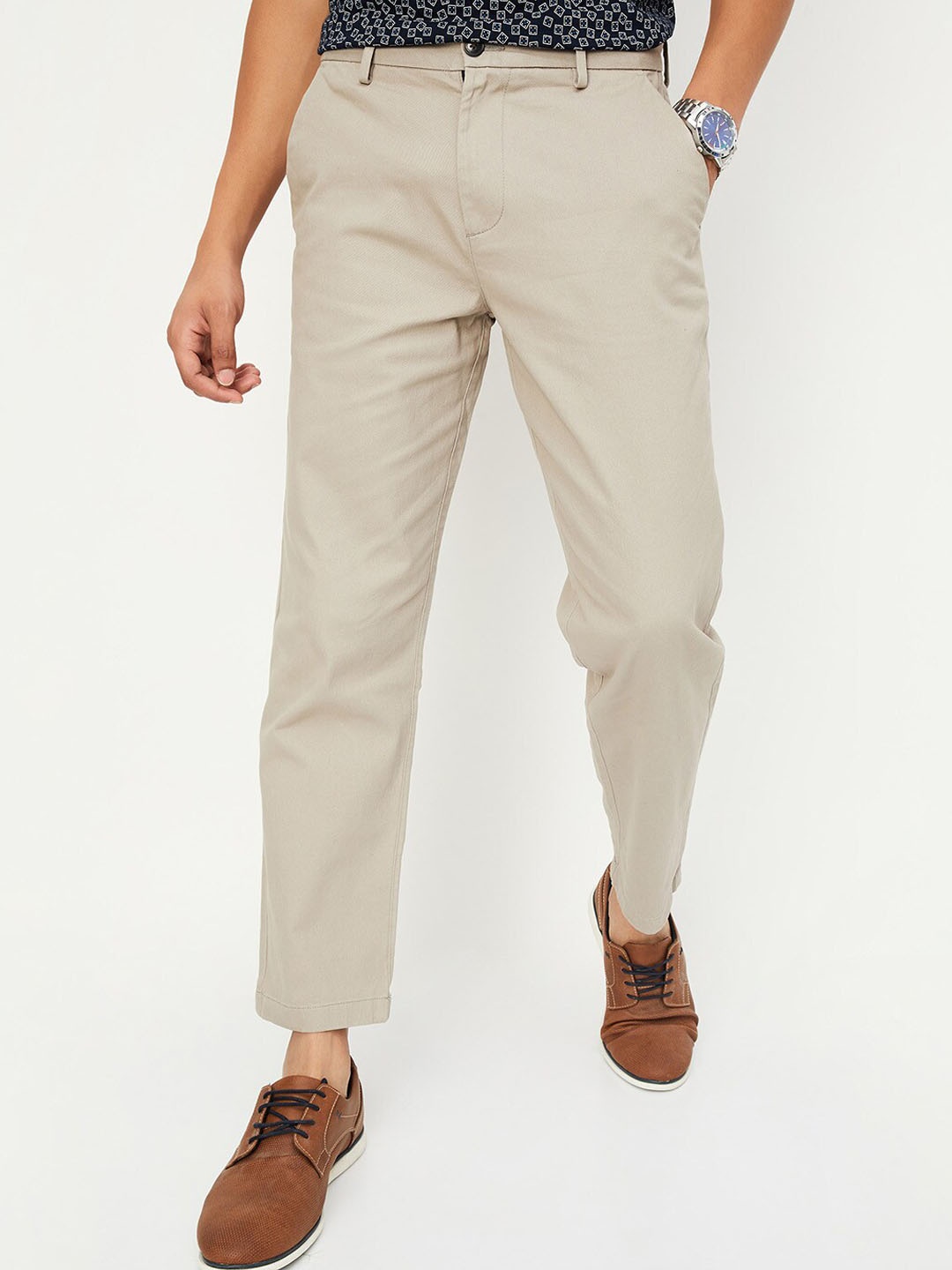 

max Men Mid Rise Trousers, Beige