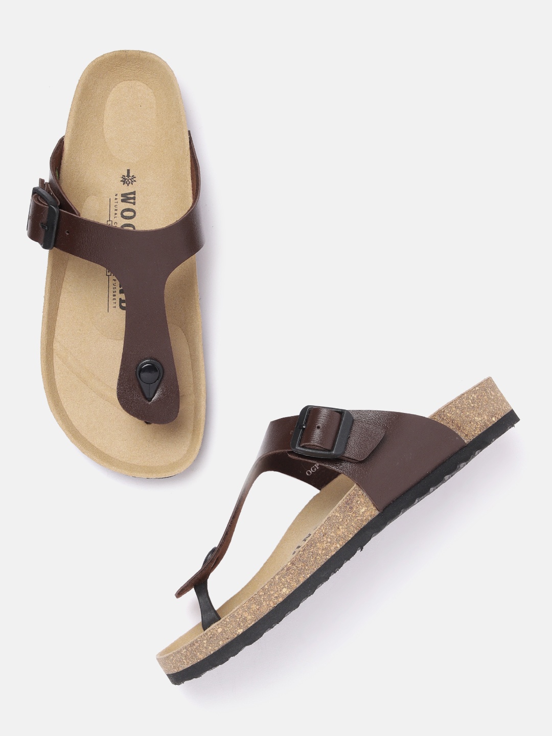 

Woodland Men T-Strap Comfort Sandals with Buckle Detail, Coffee brown