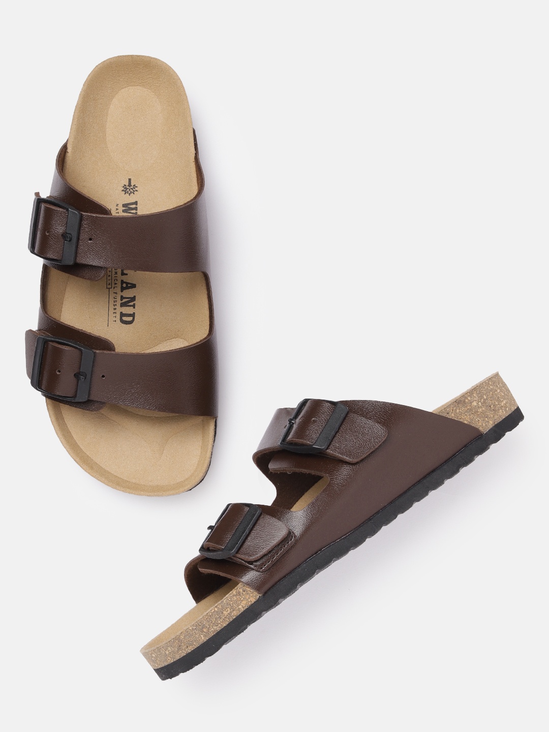 

Woodland Men Double-Strap Comfort Sandals with Buckle Detail, Coffee brown