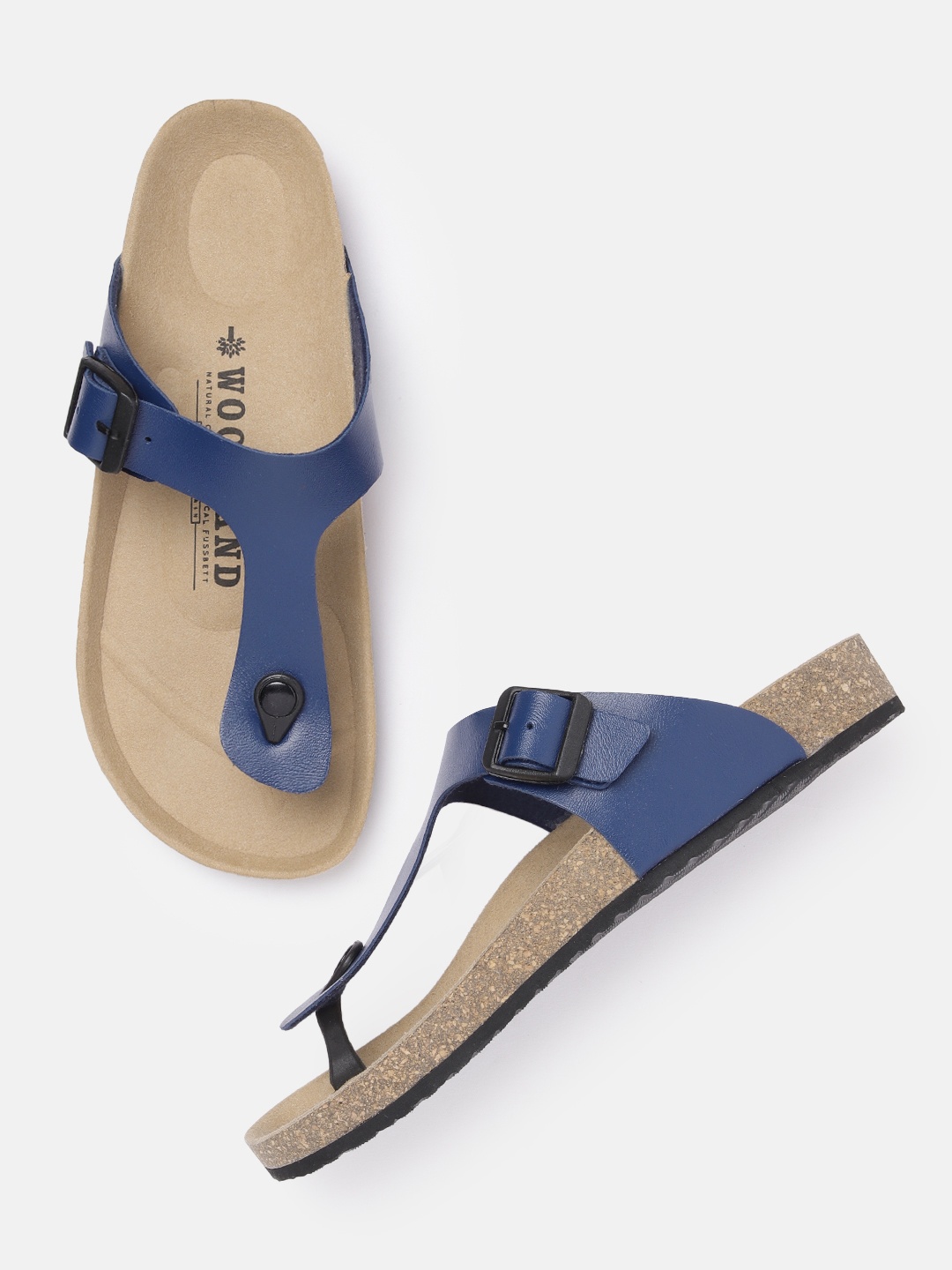 

Woodland Men T-Strap Comfort Sandals with Buckle Detail, Navy blue