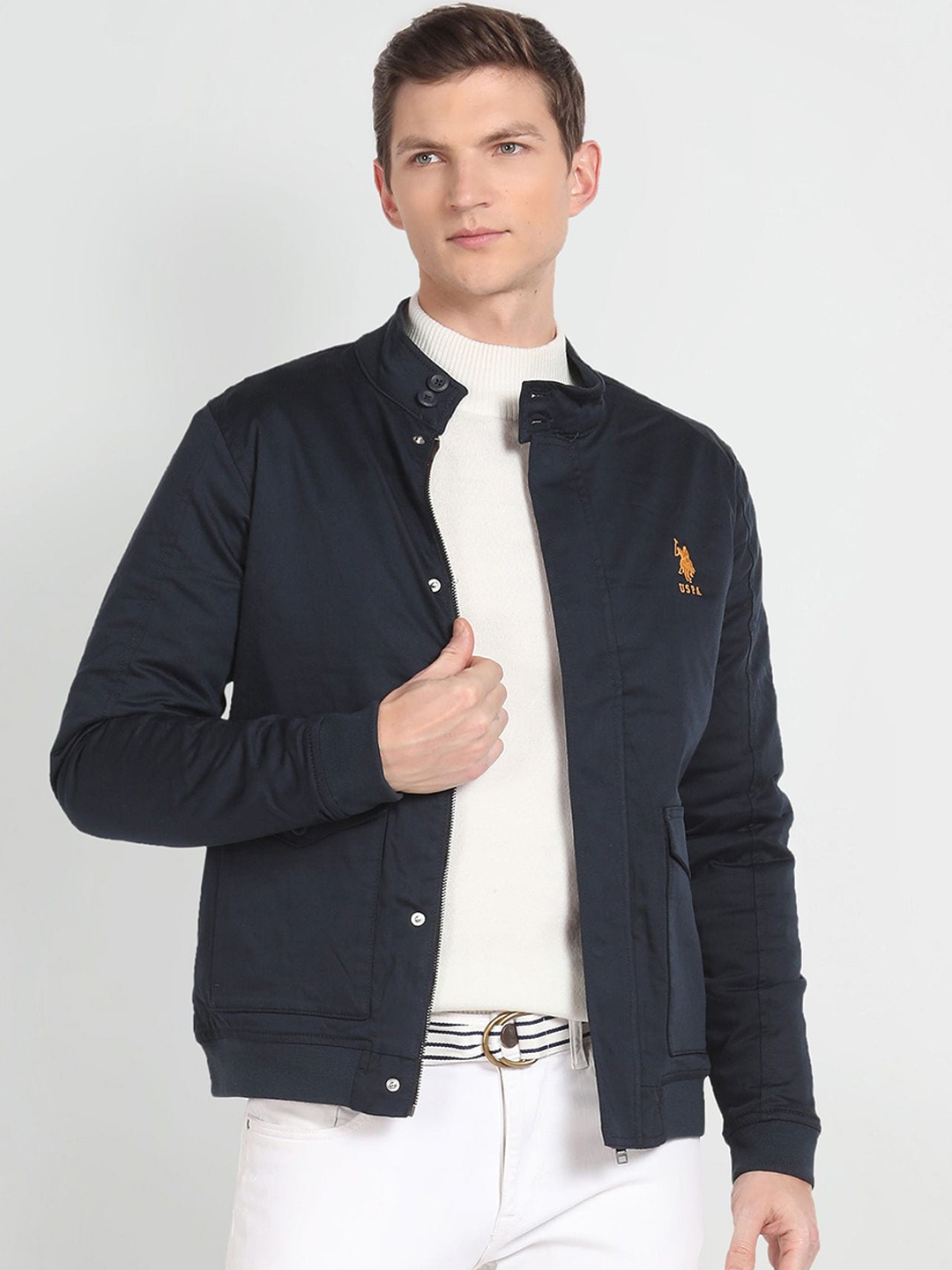 

U.S. Polo Assn. Denim Co. Mock Collar Bomber Jacket, Navy blue