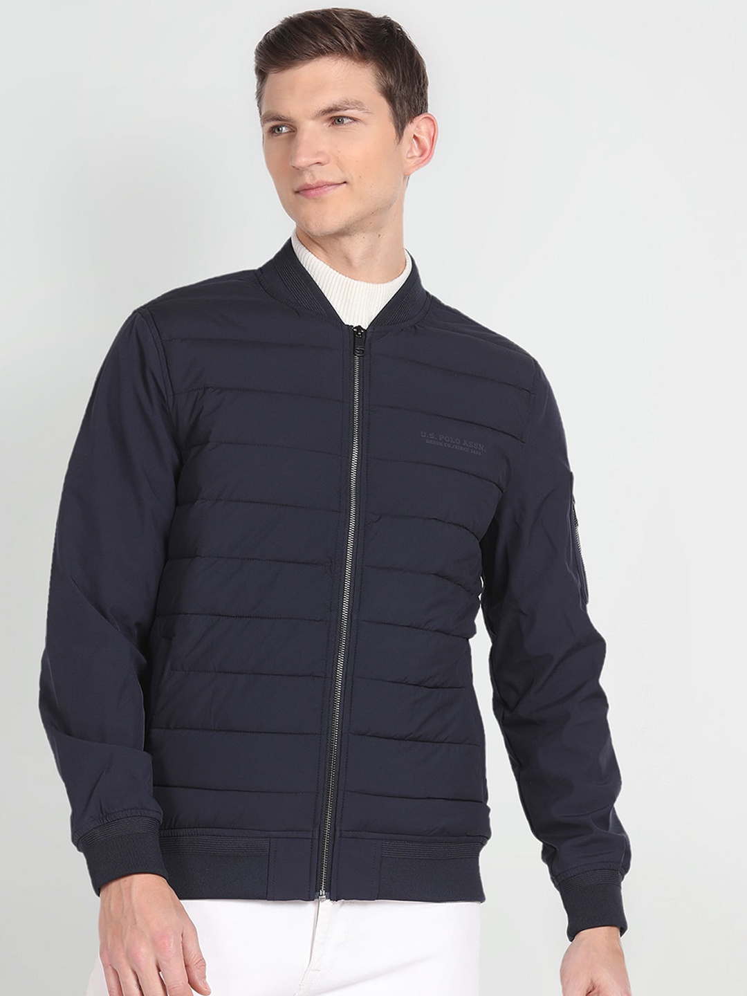

U.S. Polo Assn. Denim Co. Stand Collar Bomber Jacket, Navy blue