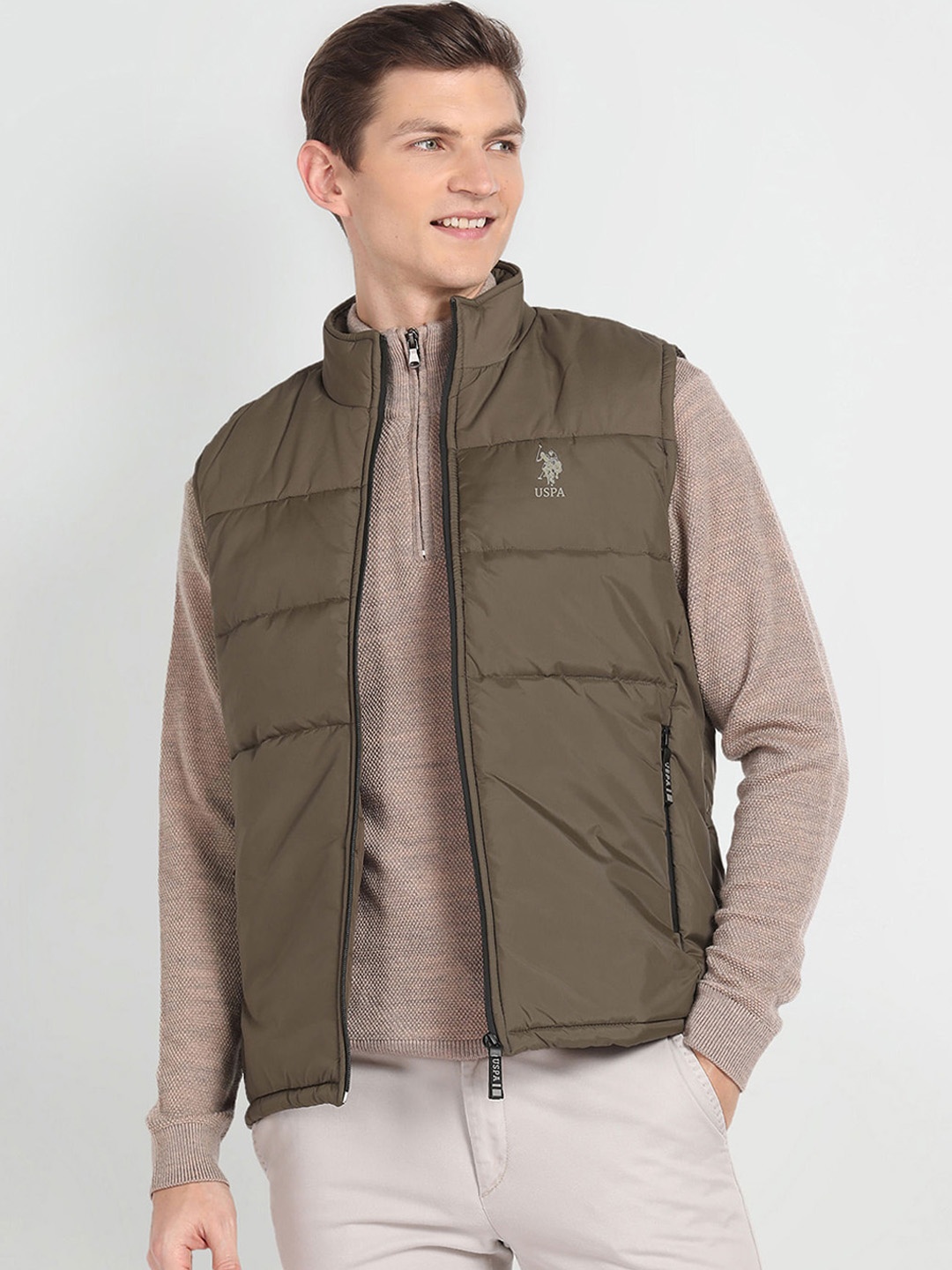 

U.S. Polo Assn. Denim Co. Mock Collar Sleeveless Puffer Jacket, Khaki