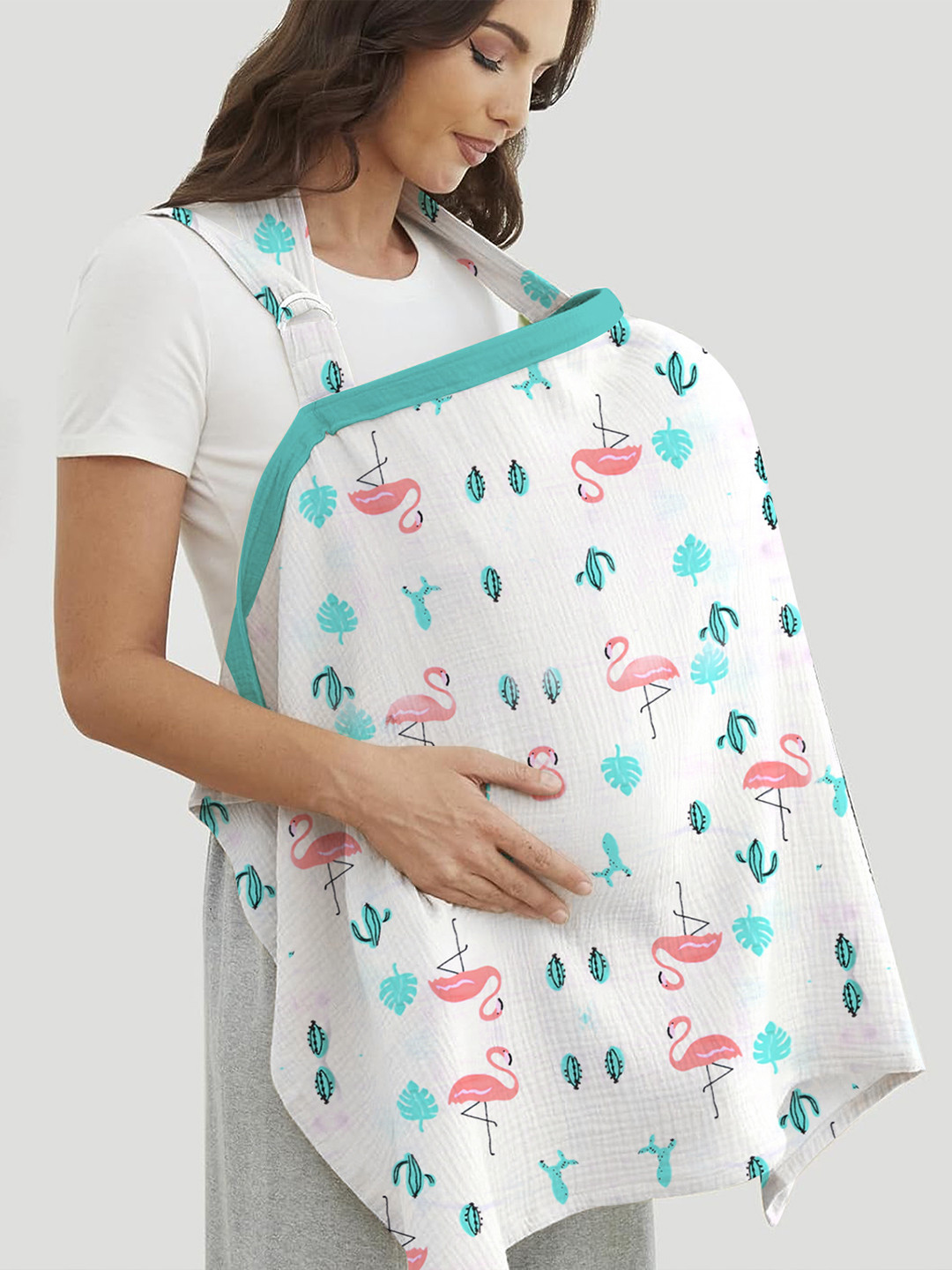 

Moms Home Printed Cotton Nursing Cover Breastfeeding Apron, White