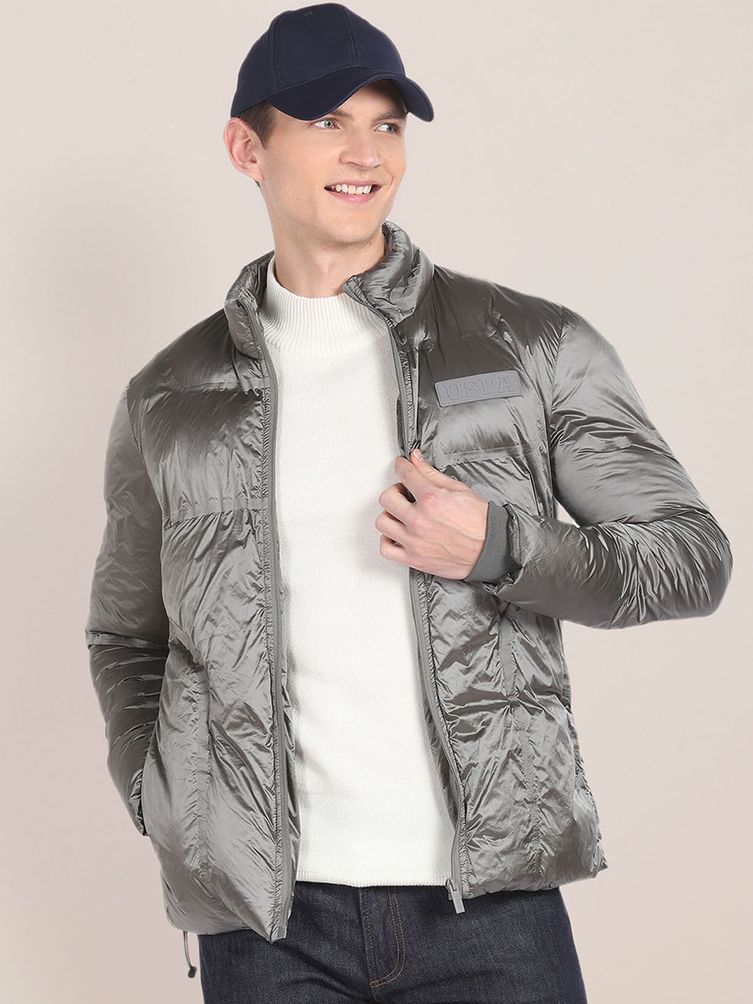

U.S. Polo Assn. Mock Collar Long Sleeves Quilted Jacket, Grey