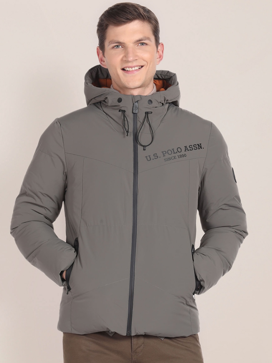

U.S. Polo Assn. Hooded Long Sleeves Puffer Jacket, Grey