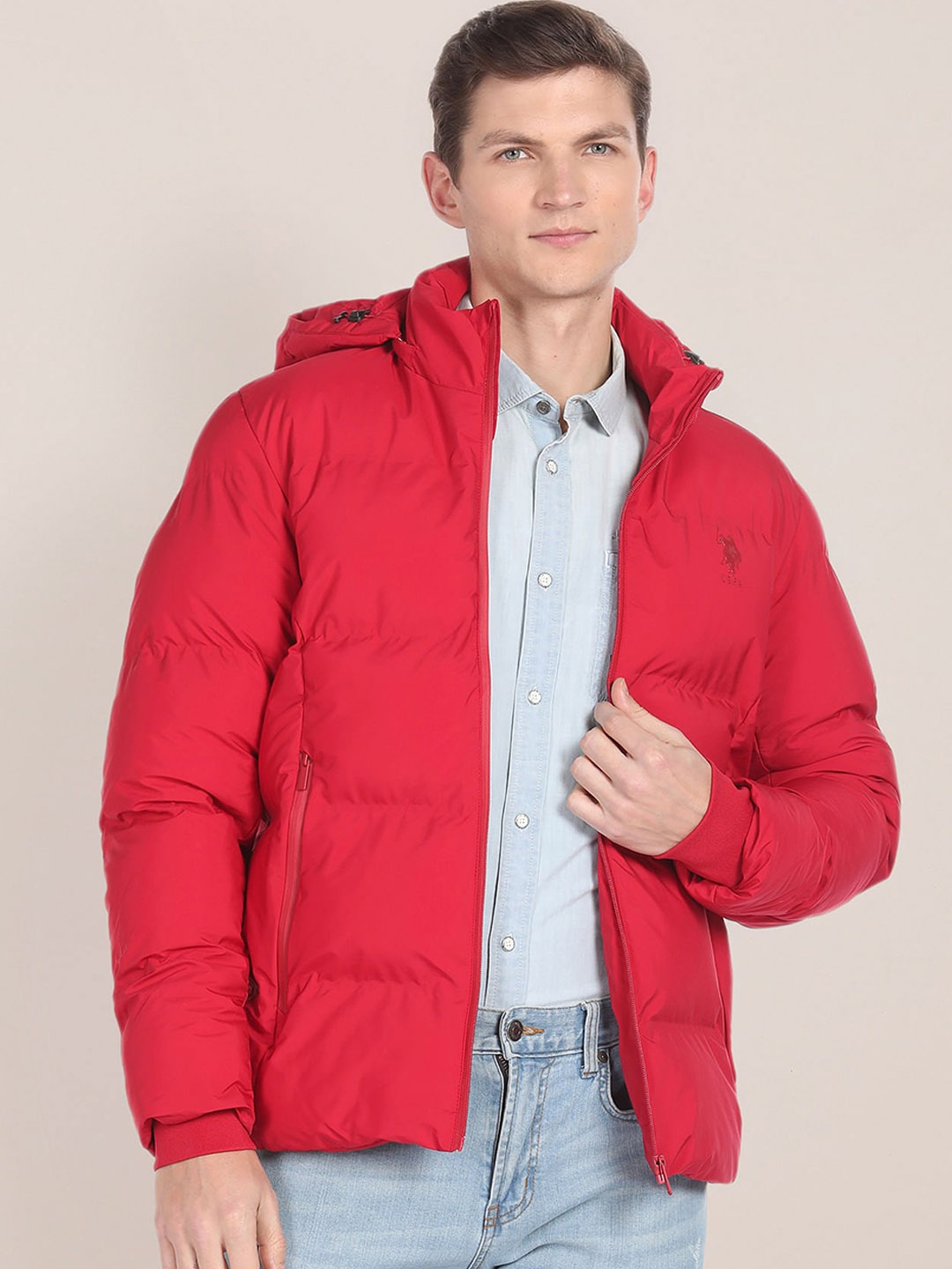 

U.S. Polo Assn. Long Sleeves Hooded Quilted Jacket, Red