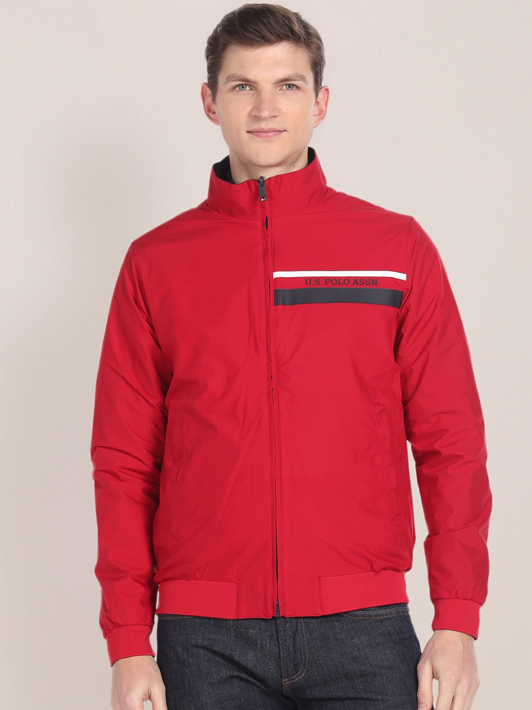 

U.S. Polo Assn. High Neck Long sleeves Reversible Bomber Jacket, Red