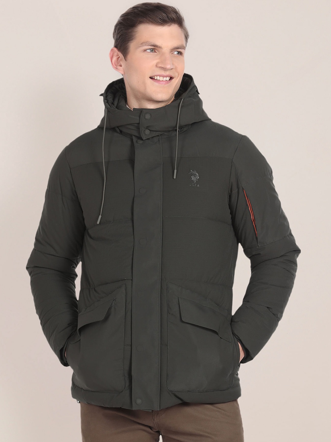 

U.S. Polo Assn. Long Sleeves Detachable Hooded Padded Jacket, Green