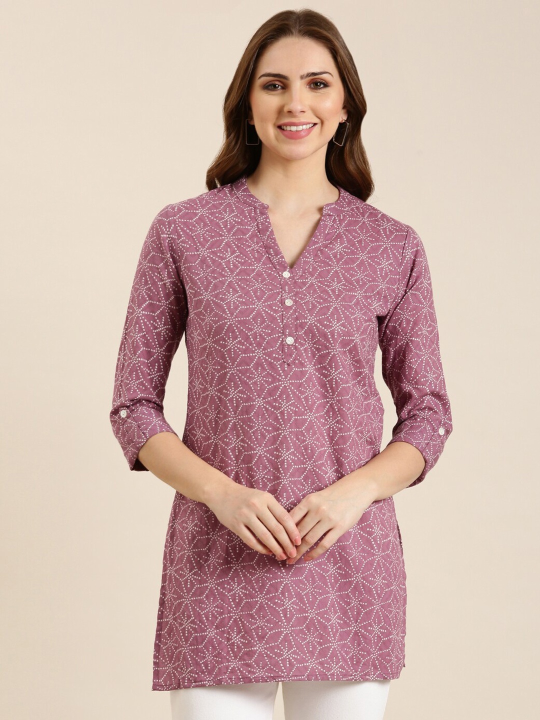 

SHOWOFF Geometric Printed Straight Kurti, Purple