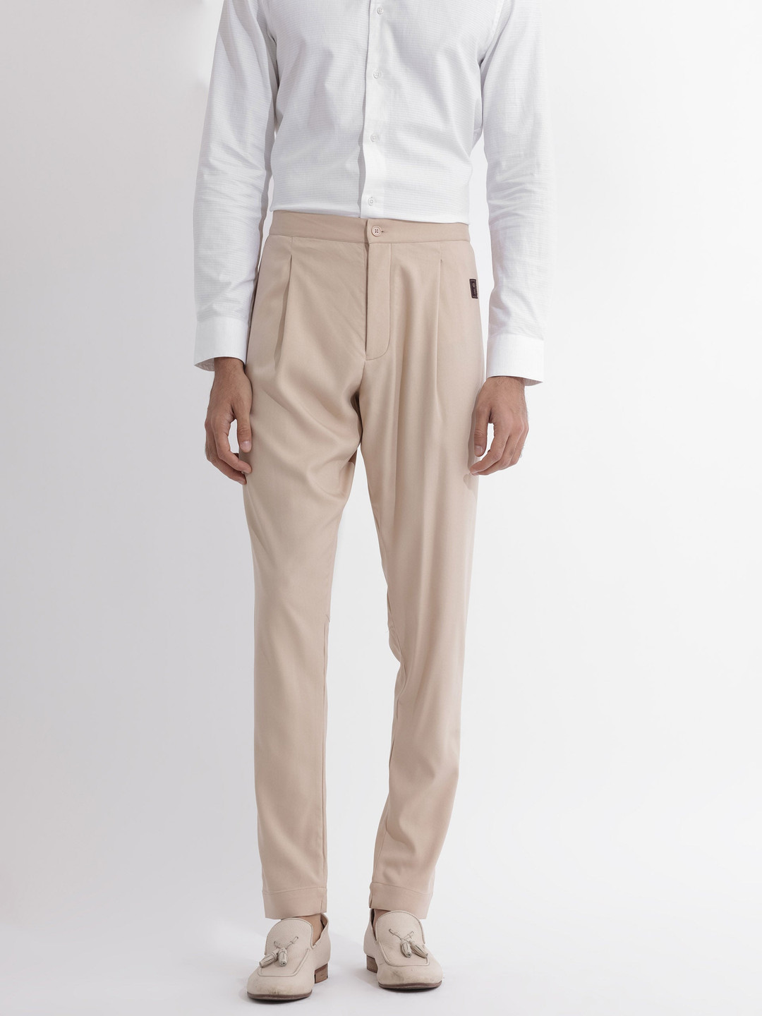 

RARE RABBIT Men Lasmos-P Slim Fit Mid-Rise Pleated Trousers, Beige