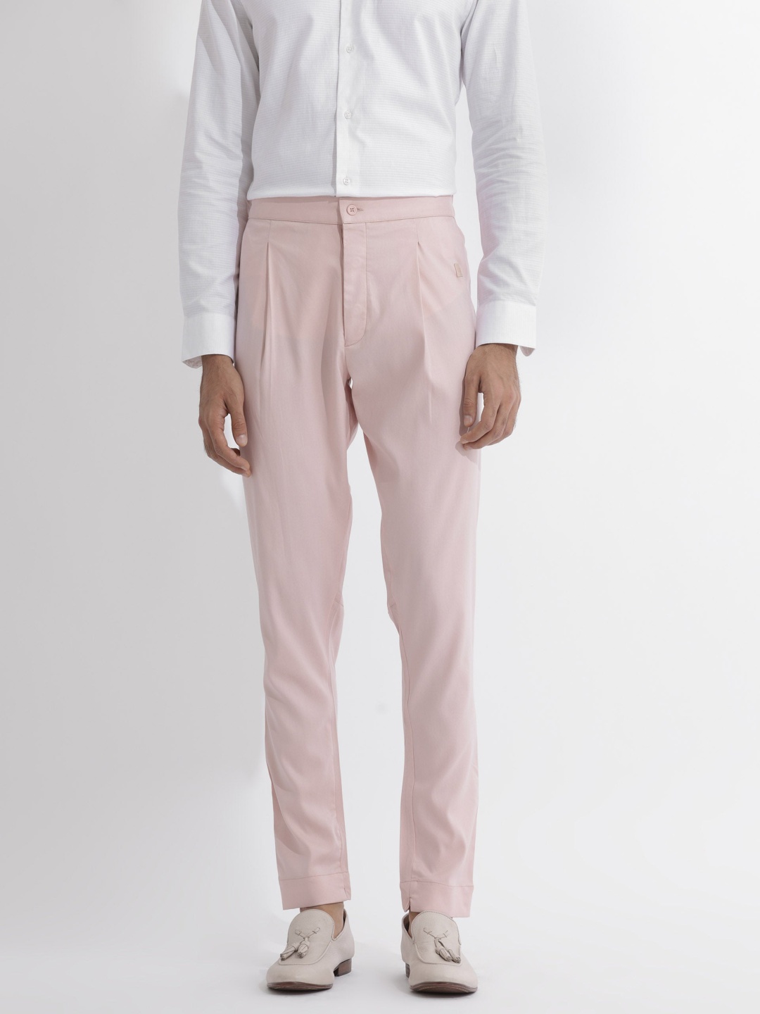 

RARE RABBIT Men Polin Regular Fit Mid-Rise Pleated Trousers, Pink