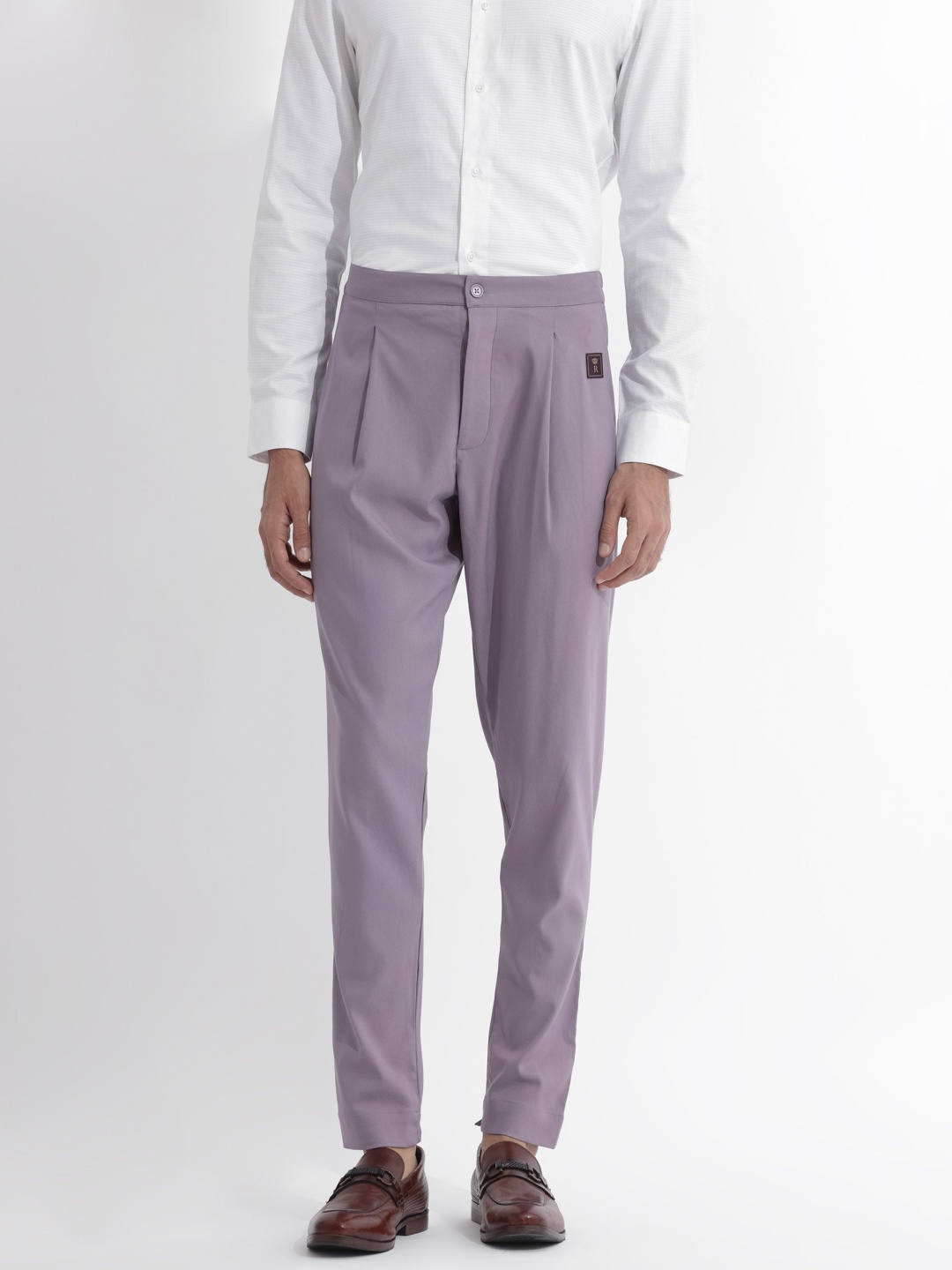 

RARE RABBIT Men Medo-P Regular Fit Mid-Rise Pleated Trousers, Purple