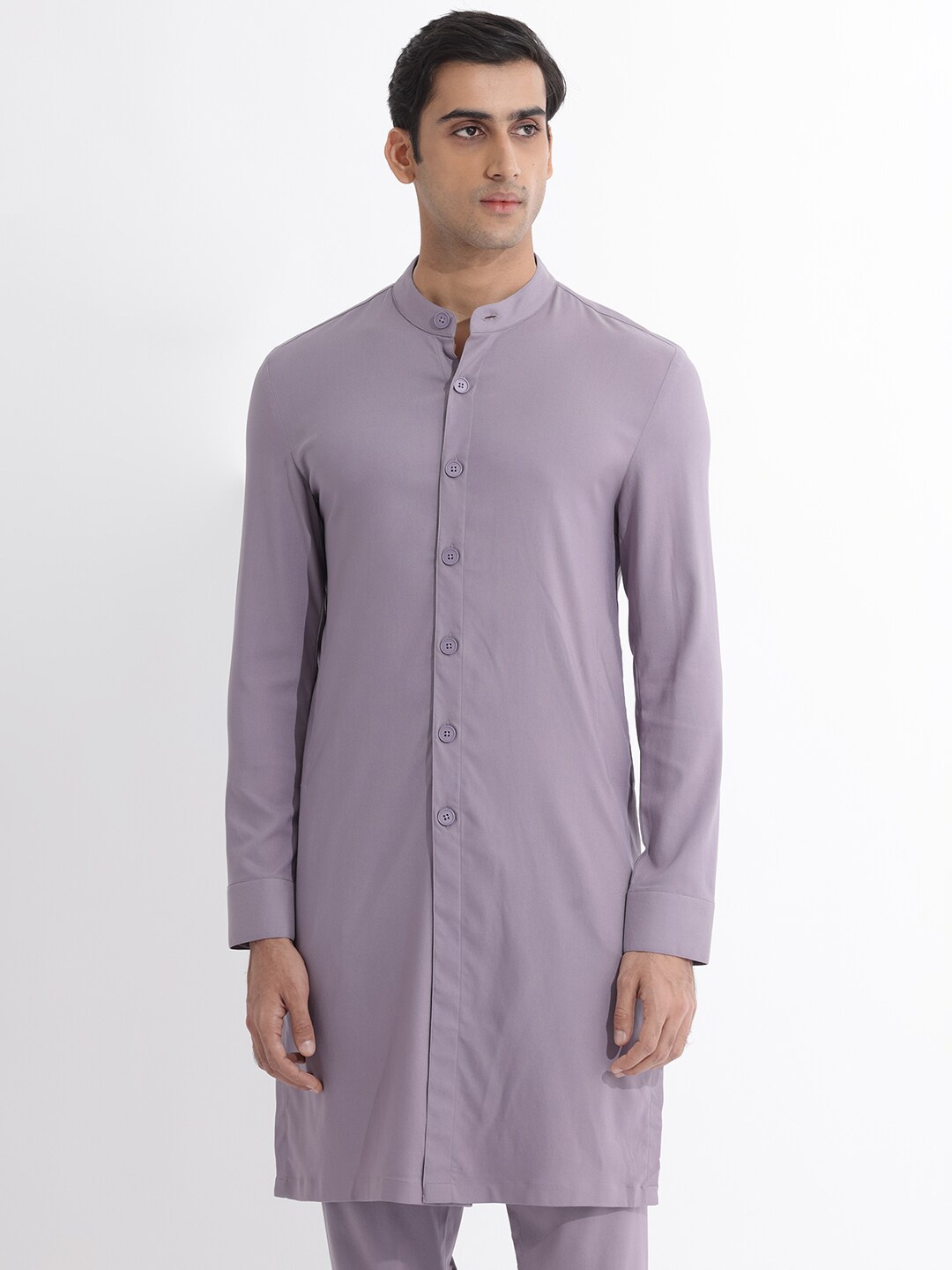 

RARE RABBIT Men Medo-K Regular Fit Mandarin Cotton Kurta, Purple