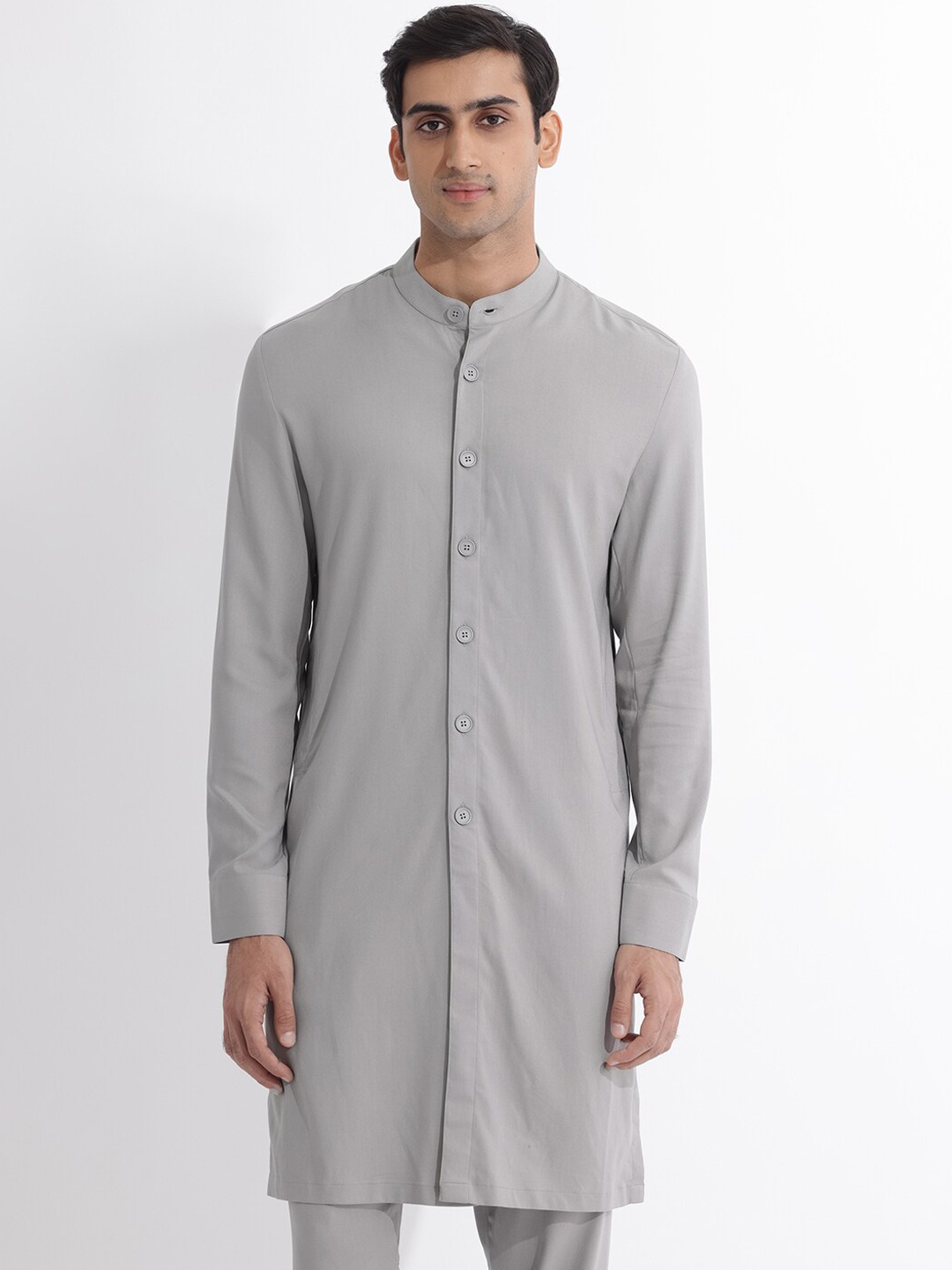 

RARE RABBIT Men Medo-K Regular Fit Mandarin Cotton Kurta, Grey