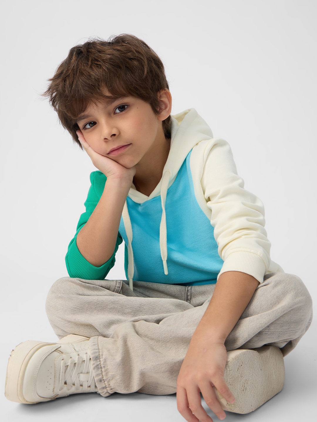 

The Souled Store Boys Colourblocked Hooded Pure Cotton Pullover Sweatshirt, White