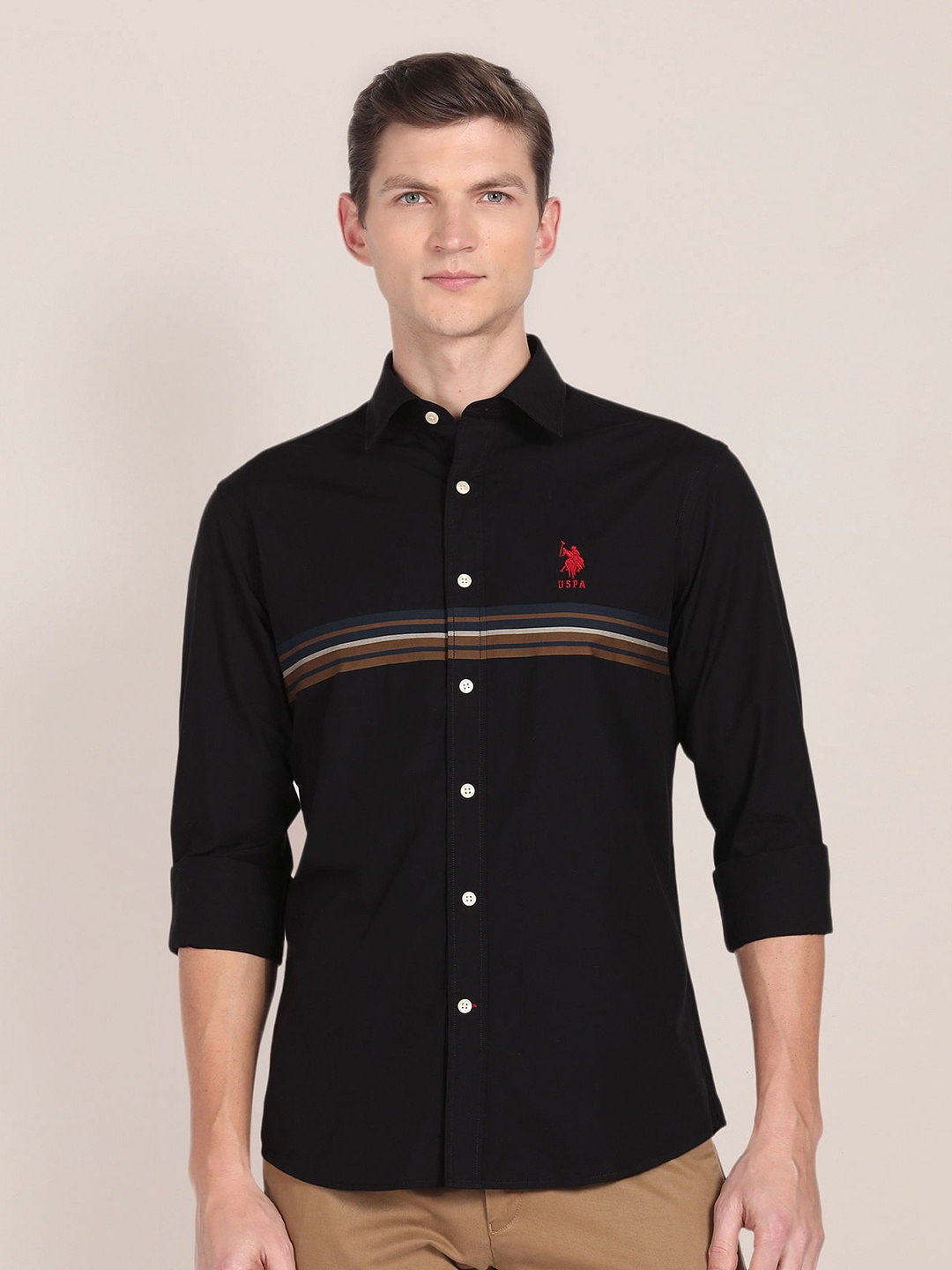 

U.S. Polo Assn. Horizontal Stripped Pure Cotton Casual Shirt, Black