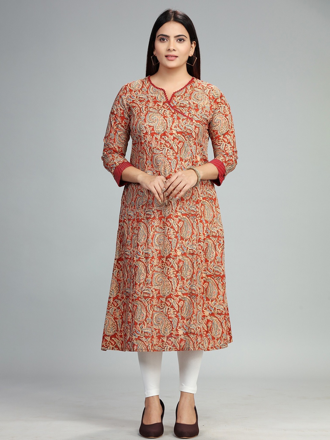 

COTTON CULTURE Paisley Printed Pure Cotton A-Line Kurta, Beige