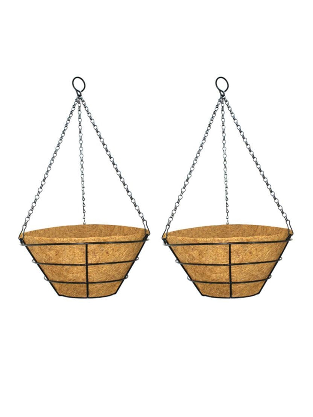 

Garden Deco Brown & Black 2 Pieces Flat Hanging Basket with Chain Planters