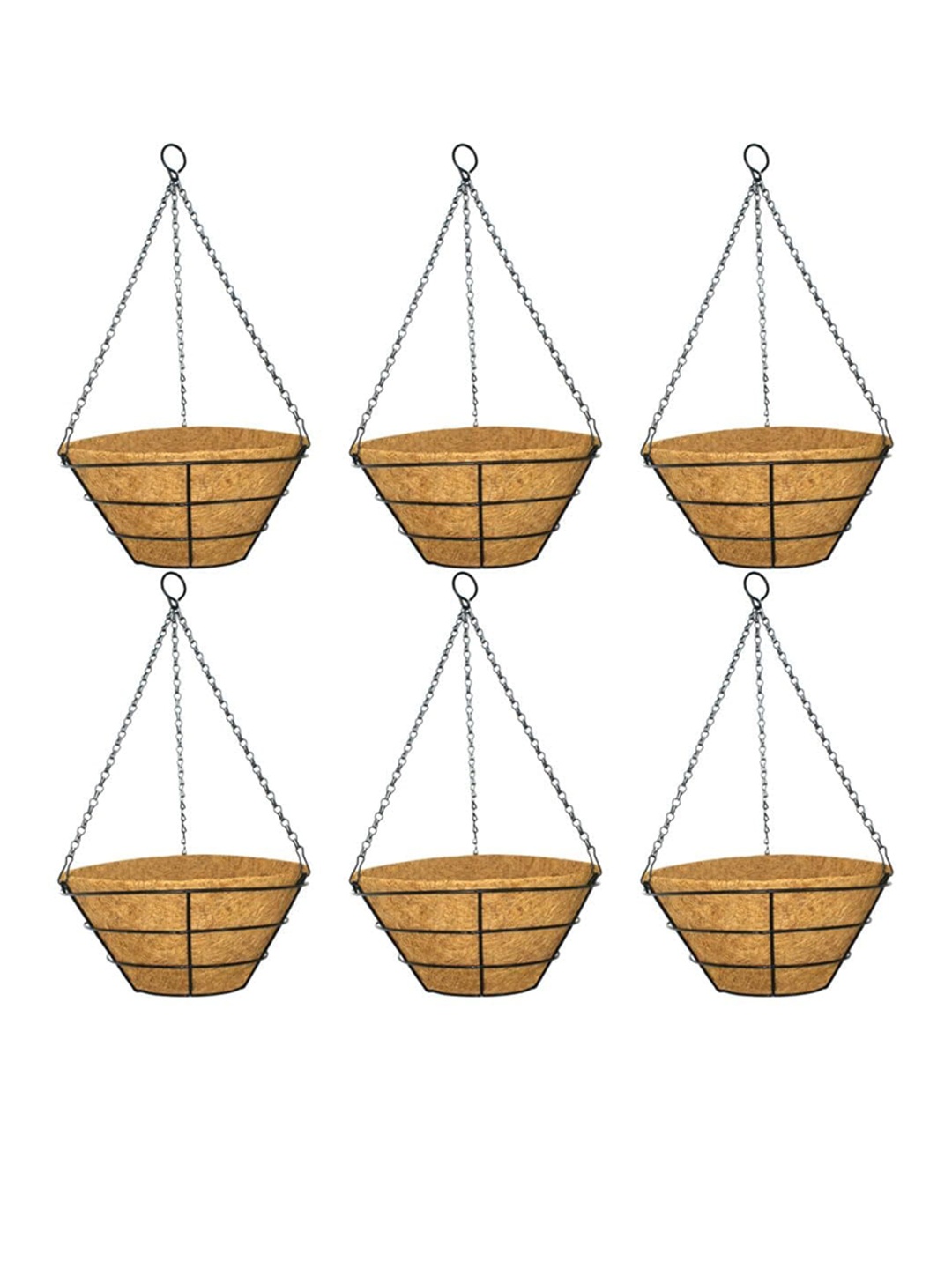 

Garden Deco Brown & Black 6 Pcs Metal Hanging Basket Planters With Palm Coir liner