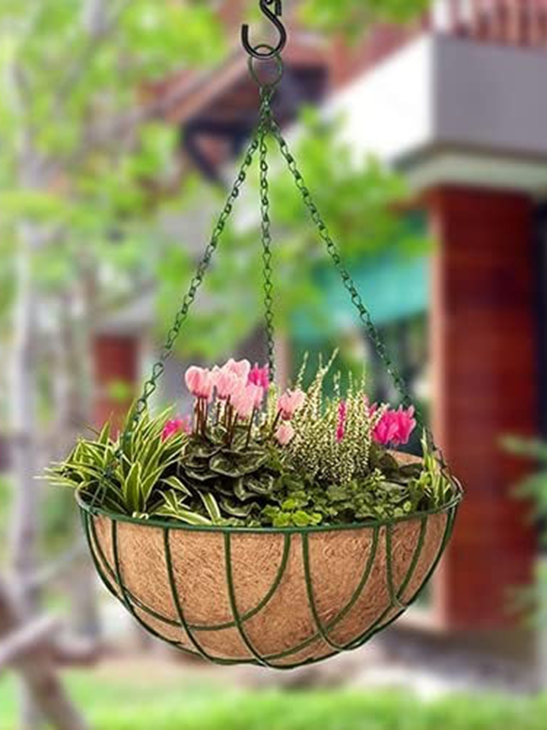 

Garden Deco Brown & Green 4 Pcs Metal Hanging Baskets Planters With Coconut Coir liner