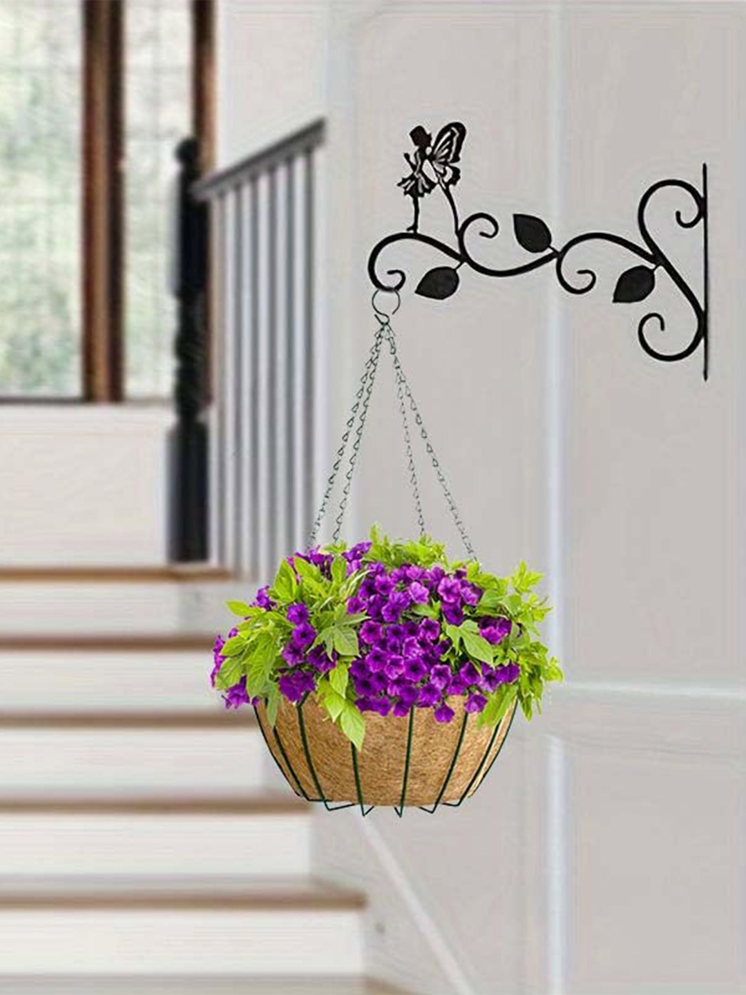 

Garden Deco 2 Pcs Green & Brown Coir Hanging Basket Planters With Metal Hanging Chain