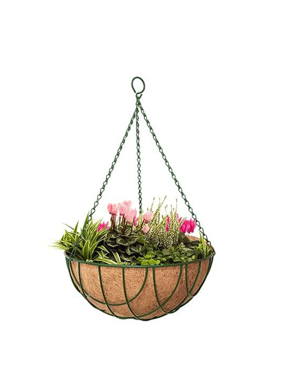 Garden Deco Green & Brown 2 Pieces Metal Hanging Baskets with Chain Planters