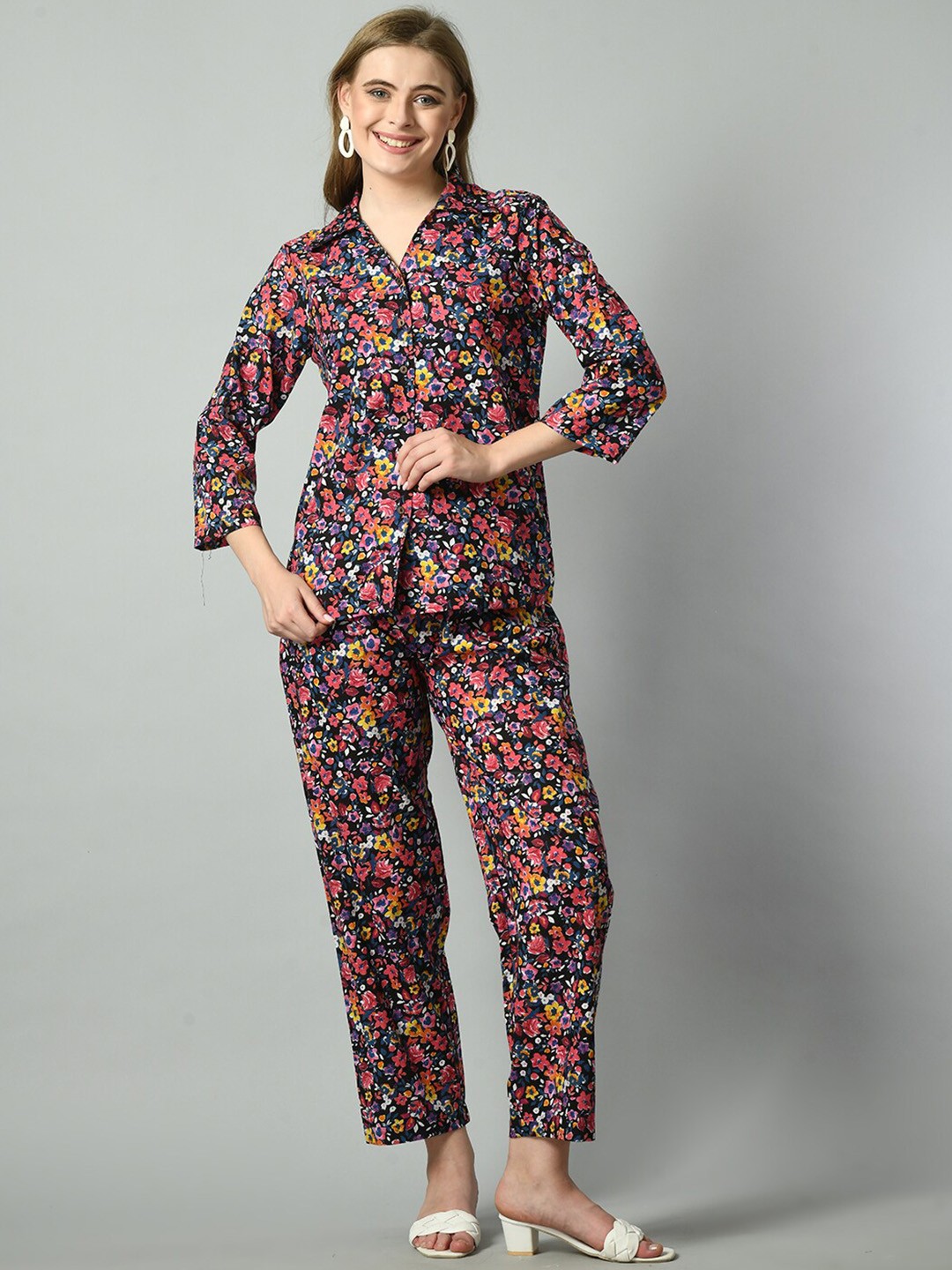 

TAKI TAKI Printed Pure Cotton Shirt & Trousers, Pink