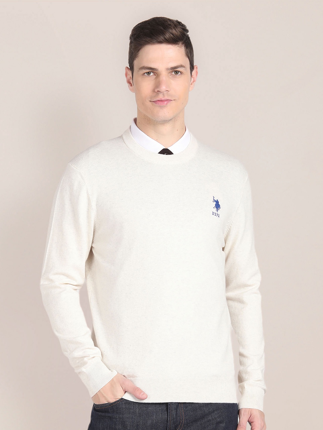 

U.S. Polo Assn. Round Neck Pullover Sweater, White
