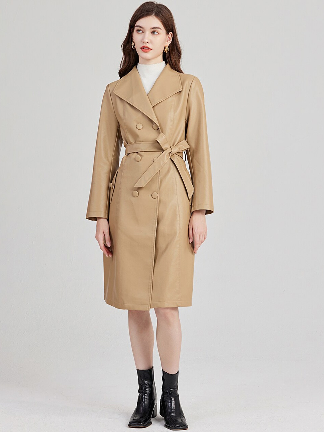 

JC Collection Double-Breasted Longline Trench Coat, Yellow