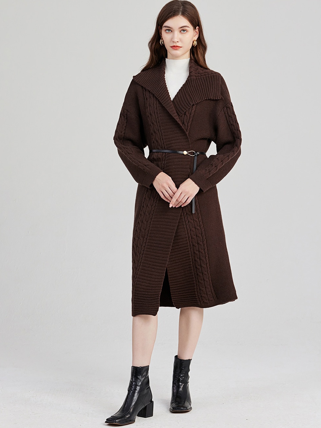 

JC Collection Spread Collar Front-Open Trench Coat, Coffee brown