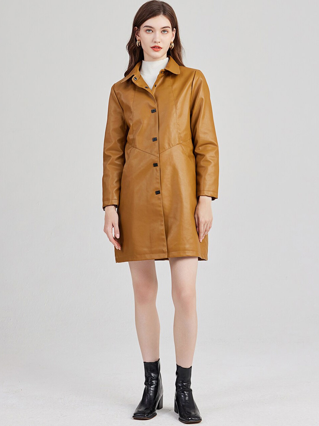 

JC Collection Spread Collar Longline Overcoat, Mustard