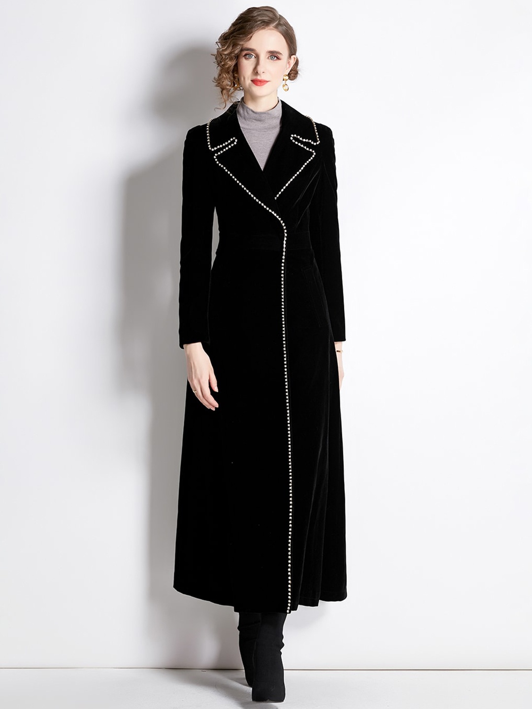 

JC Collection Notched Lapel Longline Trench Coat, Black