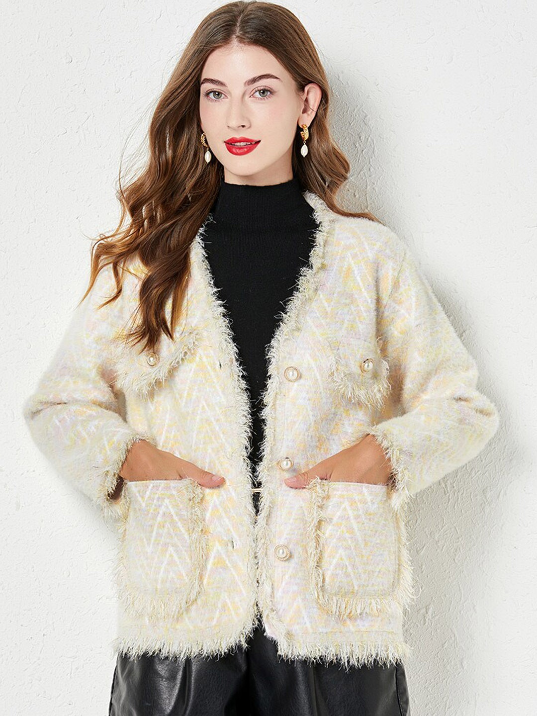 

JC Collection Self Design Overcoat, Yellow