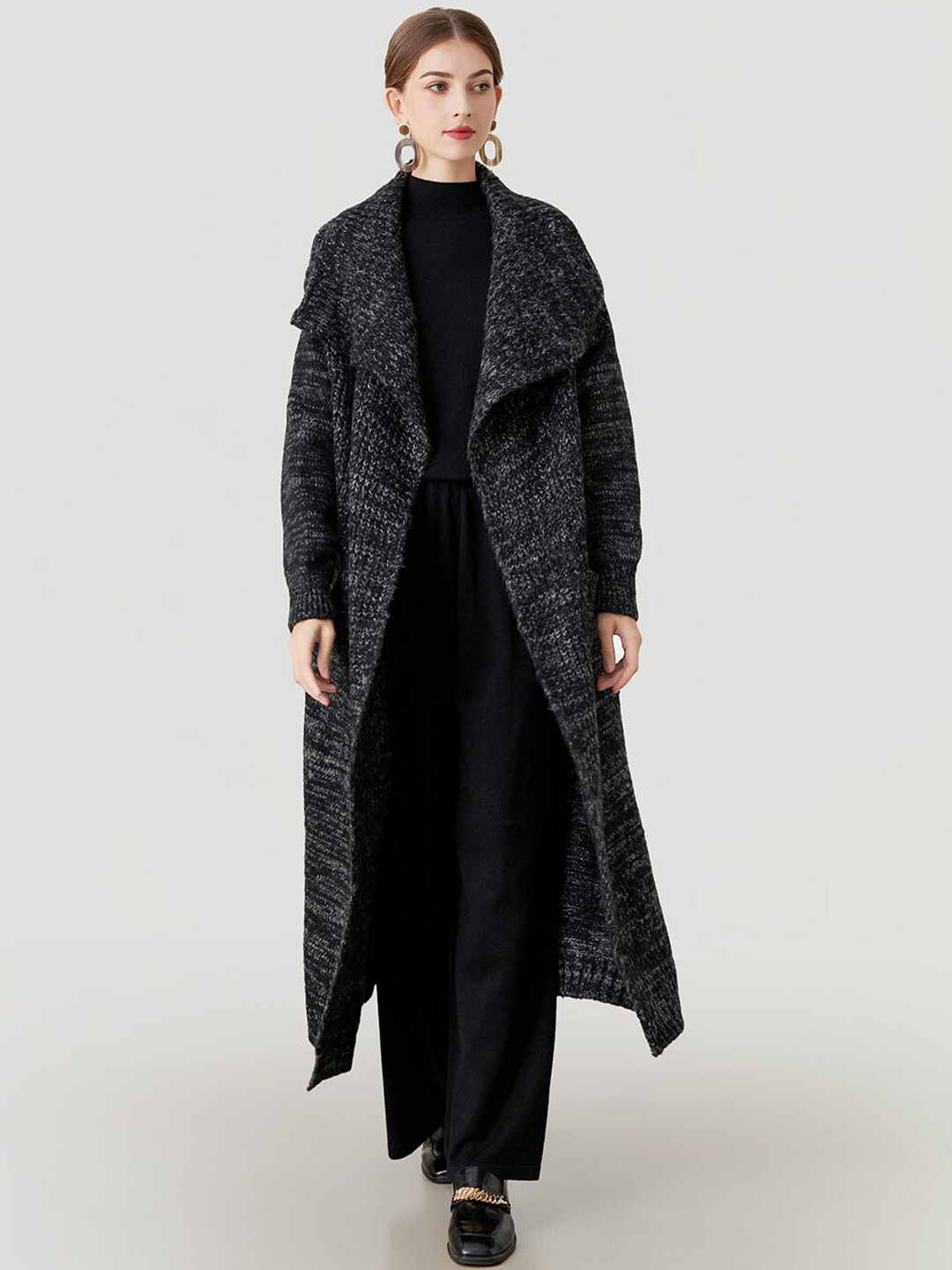 

JC Collection Self Design Longline Overcoat, Black